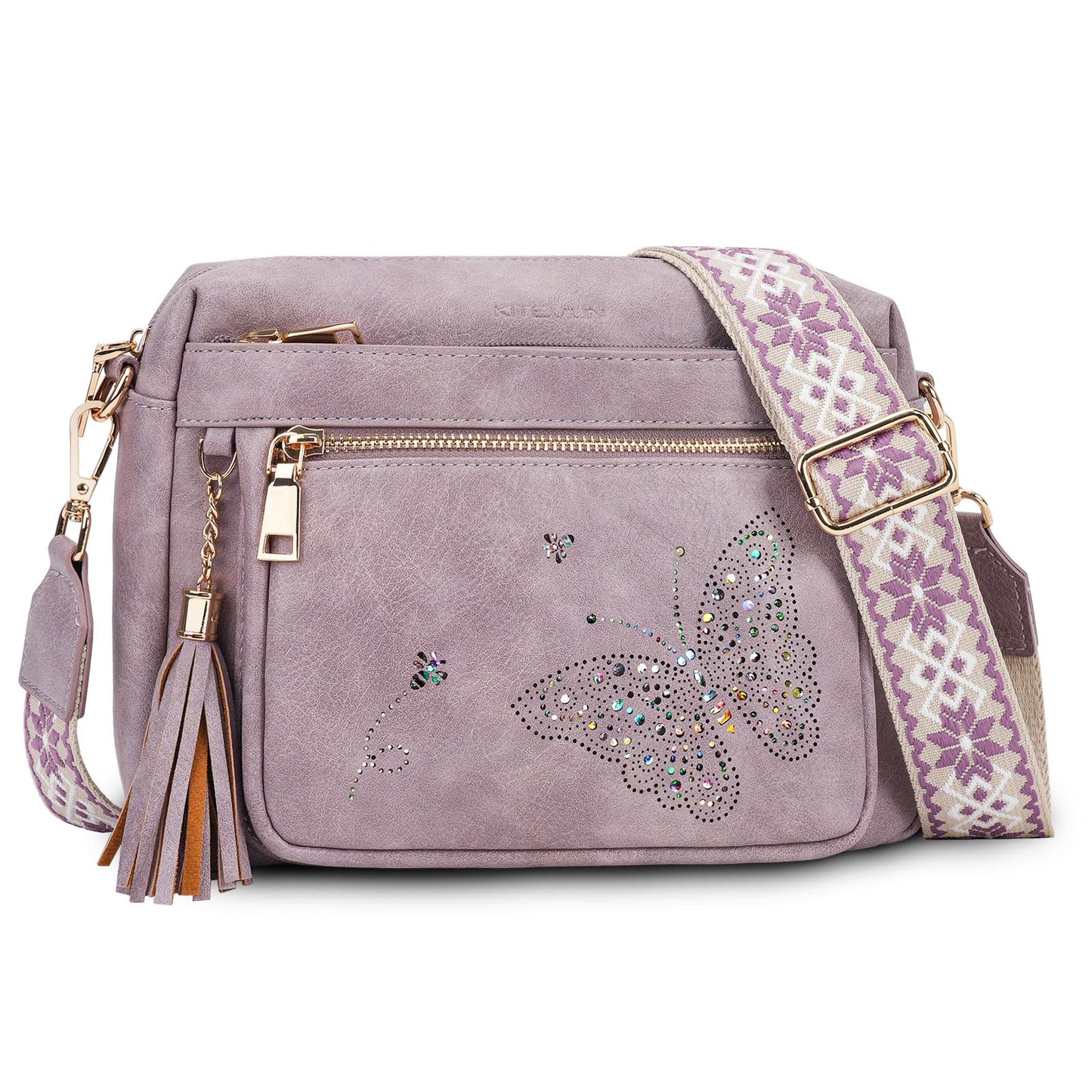 KITEVIUN Crossbody Bags for Women Trendy Leather Crossbody Purse Shoulder Handbags Butterfly Design