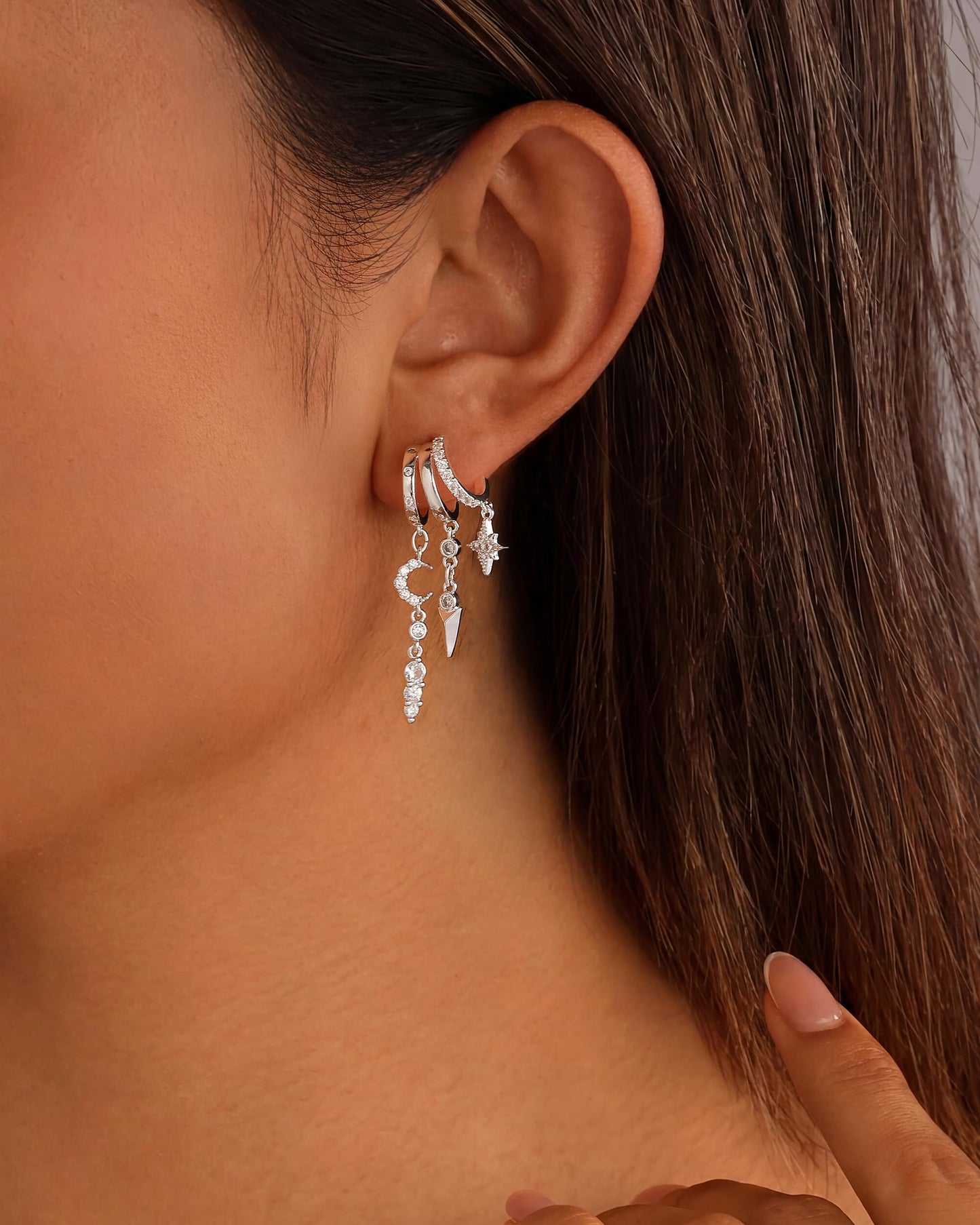 Gold Dangle Earrings for Women, 14k Gold Plated Stacked Triple Hoop Illusion Earrings Cubic Zirconia Huggie Earrings for Women Trendy