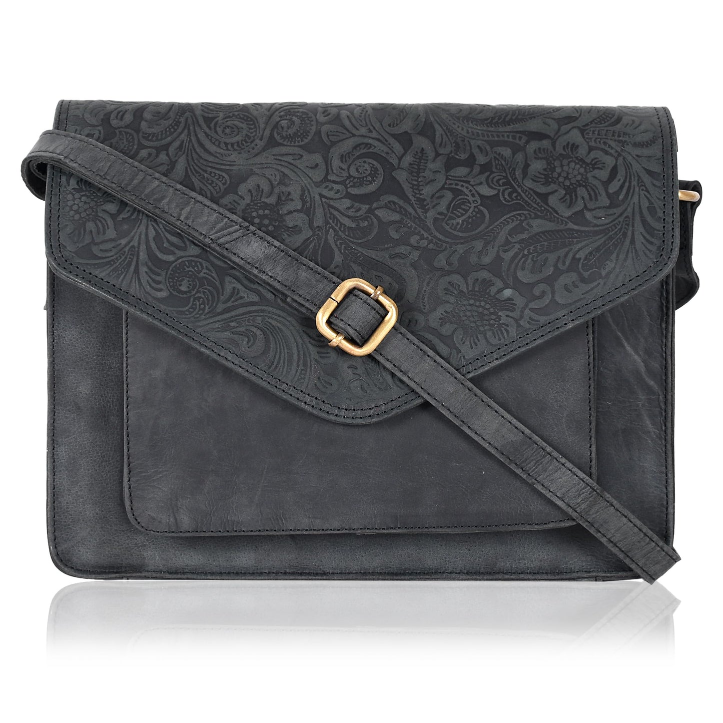 Leather Flapover Crossbody Handbag Purse for Women with Adjustable Strap & Overflap Snap Closure Tote/Bag