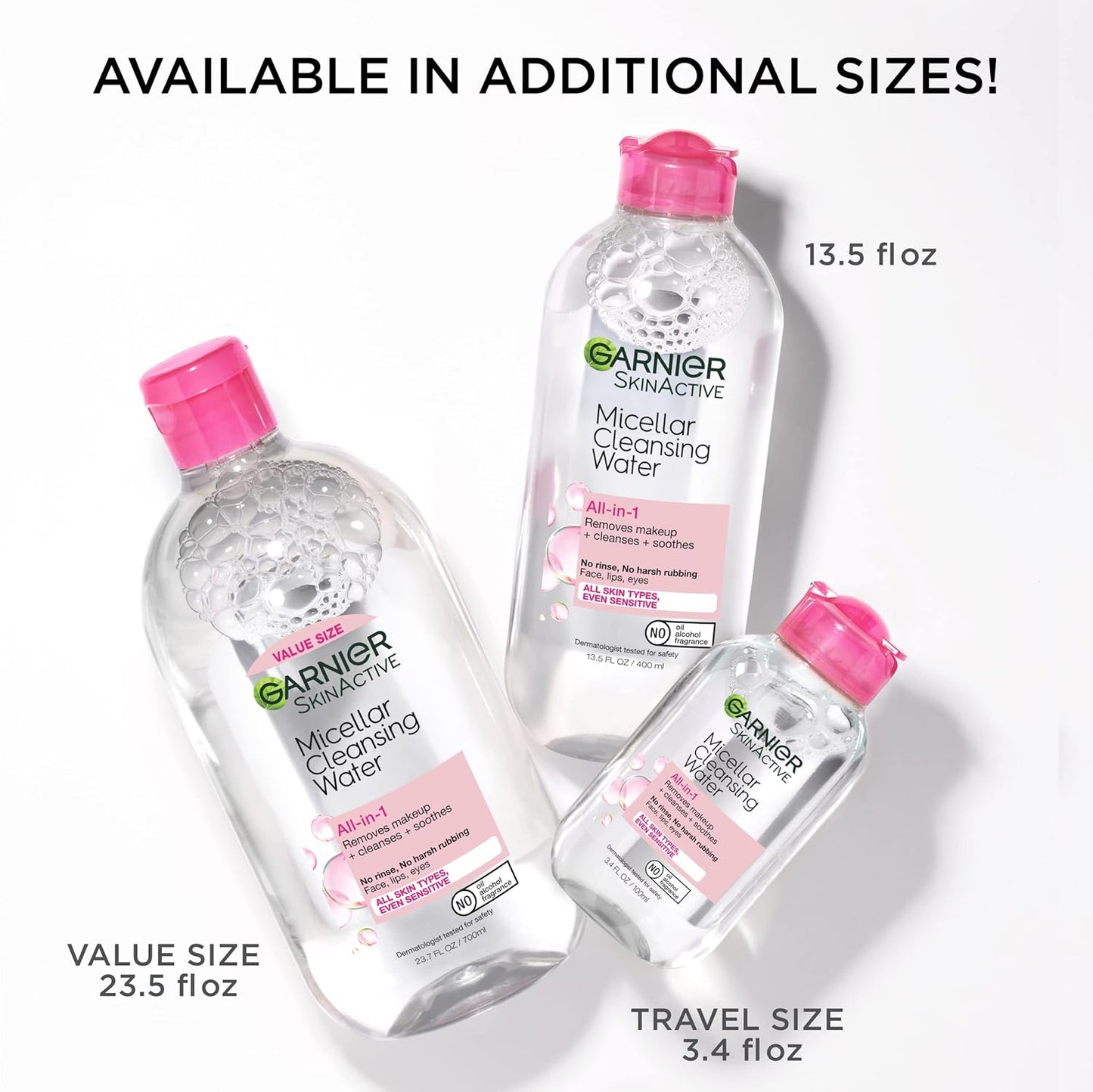 Garnier Micellar Cleansing Water, All-in-1 Makeup Remover and Facial Cleanser, For All Skin Types, 3.4 Fl Oz (100mL), 1 Count (Packaging May Vary)