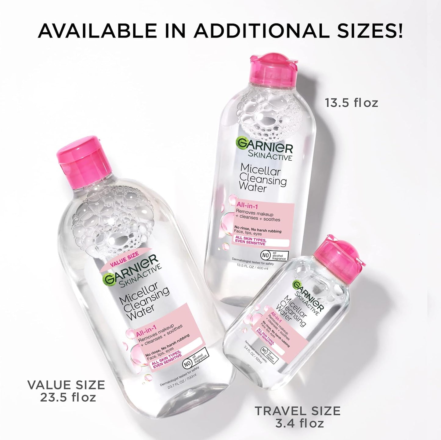 Garnier Micellar Cleansing Water, All-in-1 Makeup Remover and Facial Cleanser, For All Skin Types, 3.4 Fl Oz (100mL), 1 Count (Packaging May Vary)