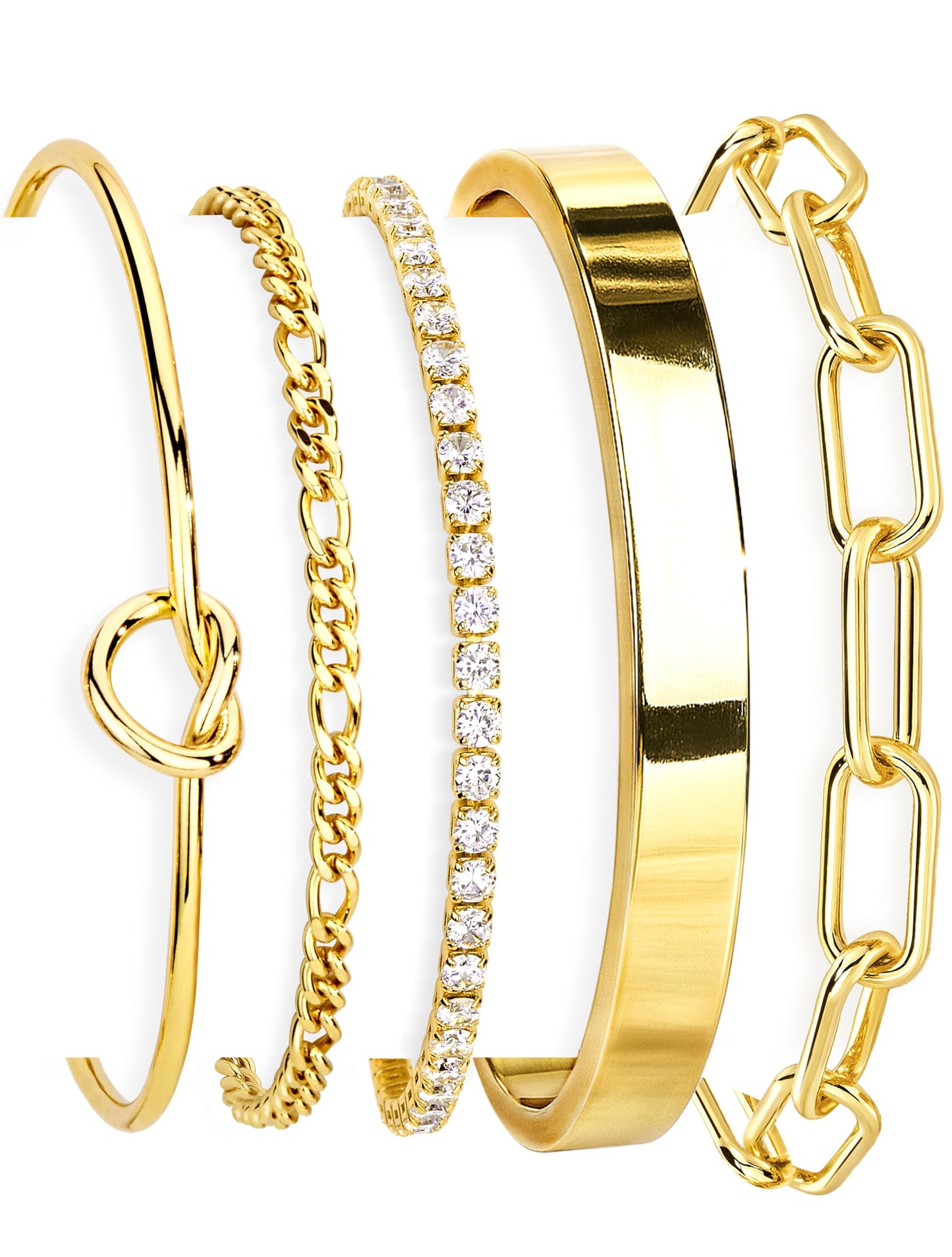 Jewelry Gold Bracelets Set for Women Non Tarnish, Waterproof 14K Gold Plated Sterling Silver Chunky Cuff Bracelet Stackable Gold Bangles Bracelet for Women Trendy Fashion Accessories Tie Knot Cuban Rope Paperclip Beaded Bracelet Stack