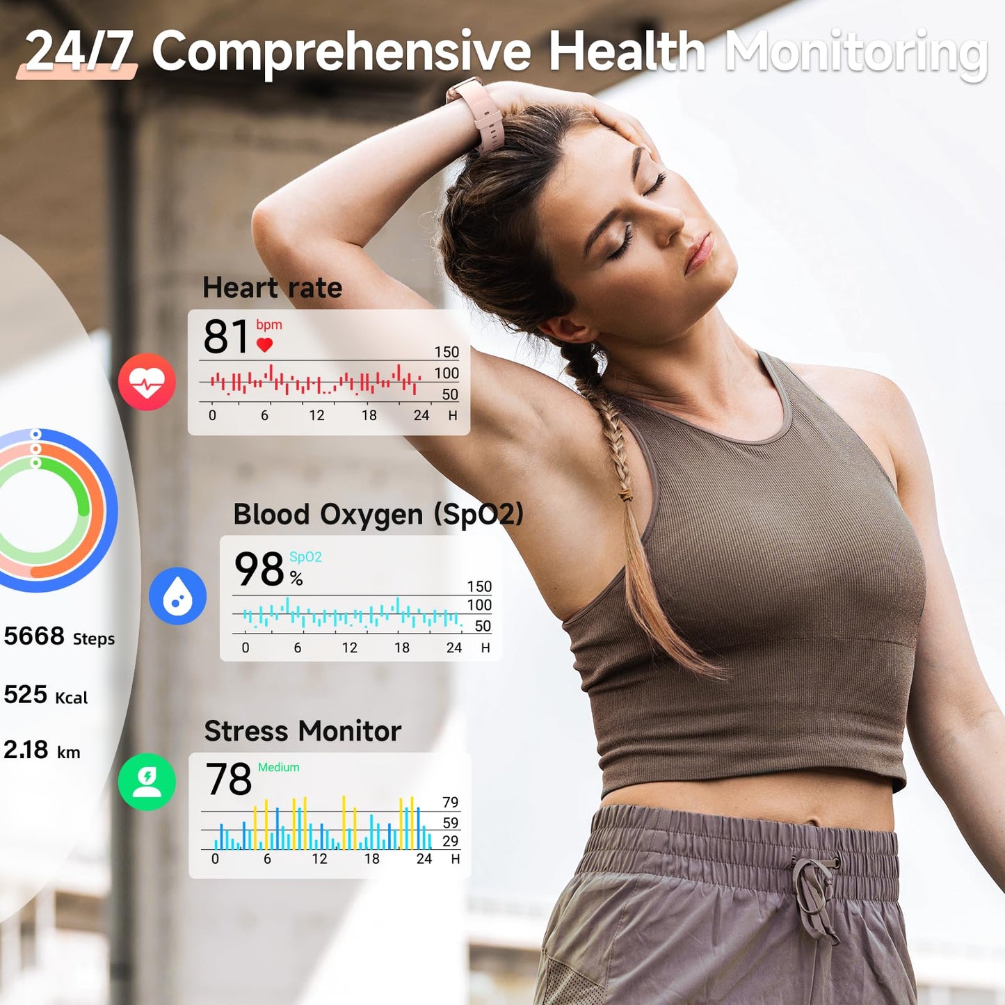 Smart Watches for Women, 1.8" Touch Screen Fitness Tracker for Android & iPhone, Answer/Make Calls, Alexa Built-in, Heart Rate/Sleep/SpO2 Monitor Smartwatch, IP68 Waterproof 101+ Sport Modes, 2 Bands