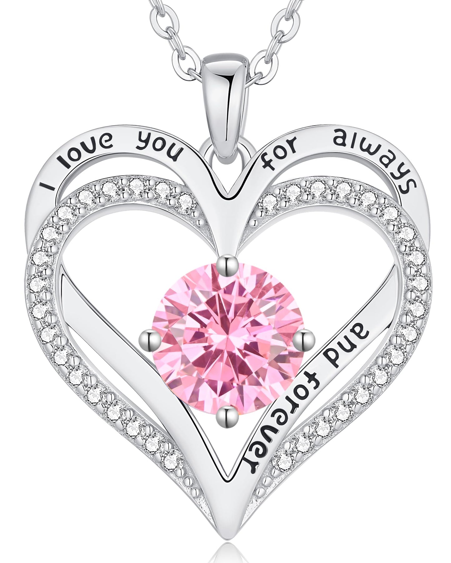 LOUISA SECRET Double Love Heart Birthstone Necklaces for Women, Birthday Gift for Girlfriend, Anniversary Jewelry Gift for Her, 925 Sterling Silver Jewelry Christmas Anniversary Birthday Present Gifts for Wife Girlfriend Mom Grandma Daughter