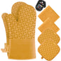 KEGOUU Oven Mitts and Pot Holders 6pcs Set, Kitchen Oven Glove High Heat Resistant 500 Degree Extra Long Oven Mitts and Potholder with Non-Slip Silicone Surface for Cooking (Gray)