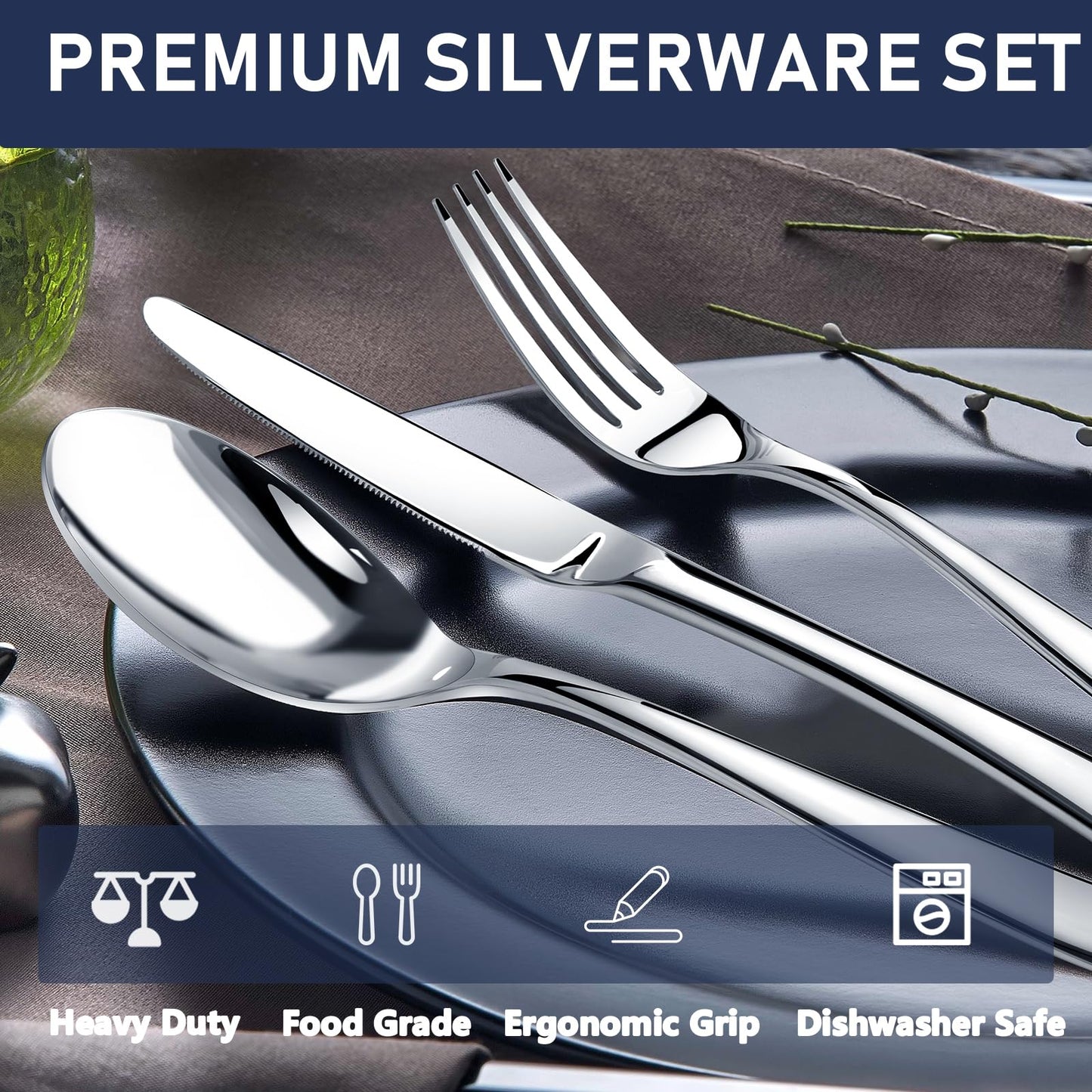 Silverware Set, Stainless Steel Flatware Utensils Cutlery Set