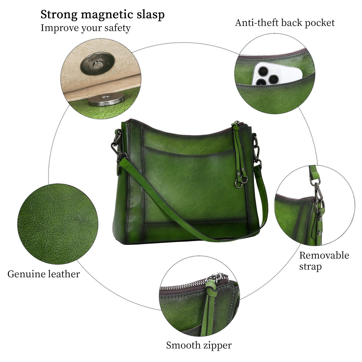 Iswee Leather Crossbody Bags for Women Shoulder Purse Medium Hobo Genuine Leather Satchel Purses and Handbags