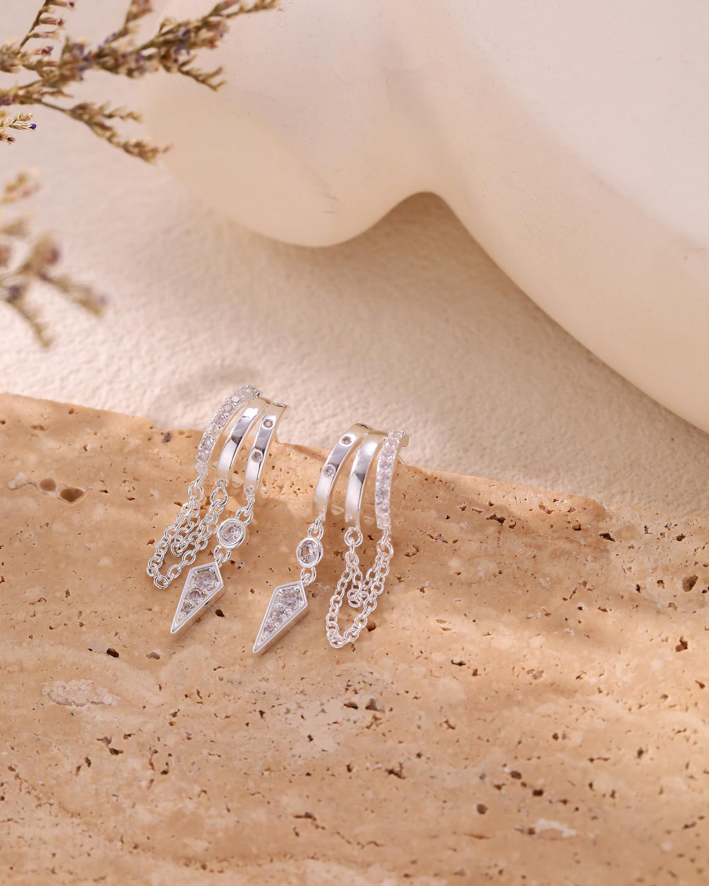 Gold Dangle Earrings for Women, 14k Gold Plated Stacked Triple Hoop Illusion Earrings Cubic Zirconia Huggie Earrings for Women Trendy