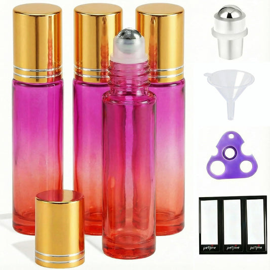 PrettyCare 4 Pack Amber Glass Oil Roller Bottles for Essential Oils 10ml, Roll On Bottles with Stainless Steel Roller Ball Leak-Proof Perfume Travel Refillable Bottle Empty, Beauty & Personal Care