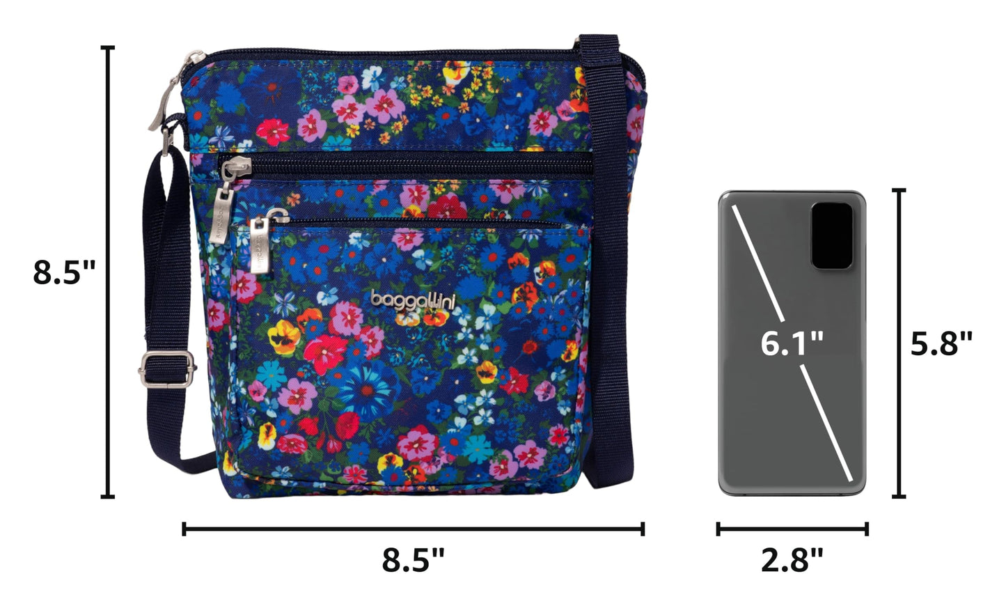 Baggallini Pocket Crossbody Bags for Women 8x8 Small Lightweight Durable Water-resistant Travel Purse W/Rfid
