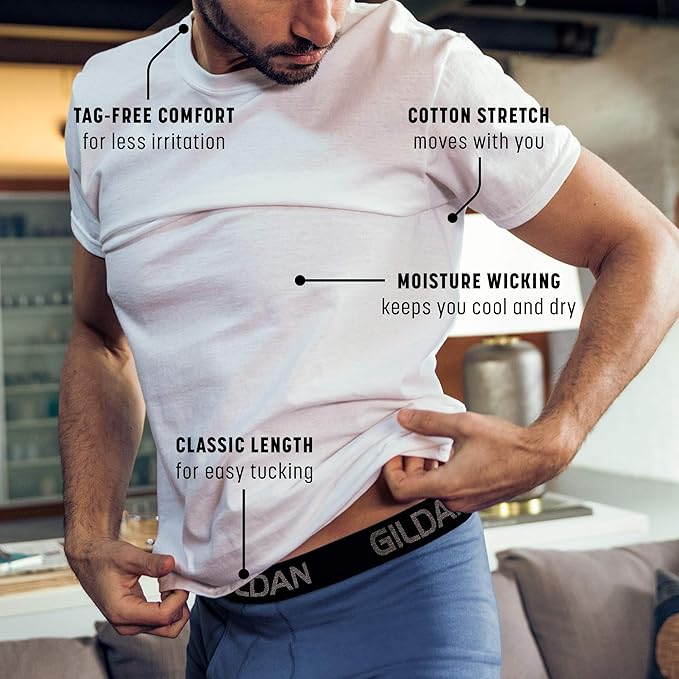 Gildan Men's Cotton Stretch T-Shirts, Multipack, Artic White (Crew 3-Pack), Large (Clearance)