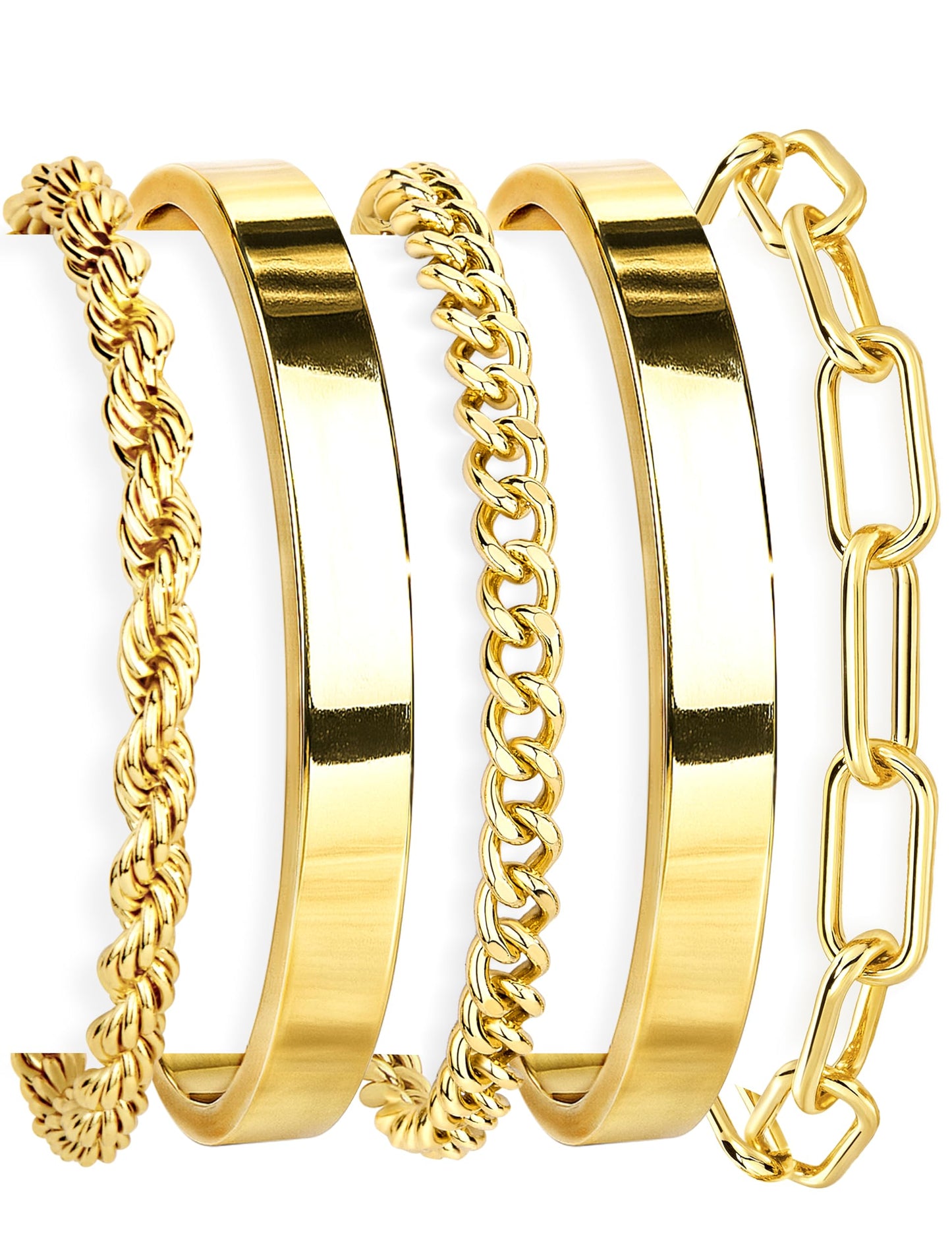 Jewelry Gold Bracelets Set for Women Non Tarnish, Waterproof 14K Gold Plated Sterling Silver Chunky Cuff Bracelet Stackable Gold Bangles Bracelet for Women Trendy Fashion Accessories Tie Knot Cuban Rope Paperclip Beaded Bracelet Stack