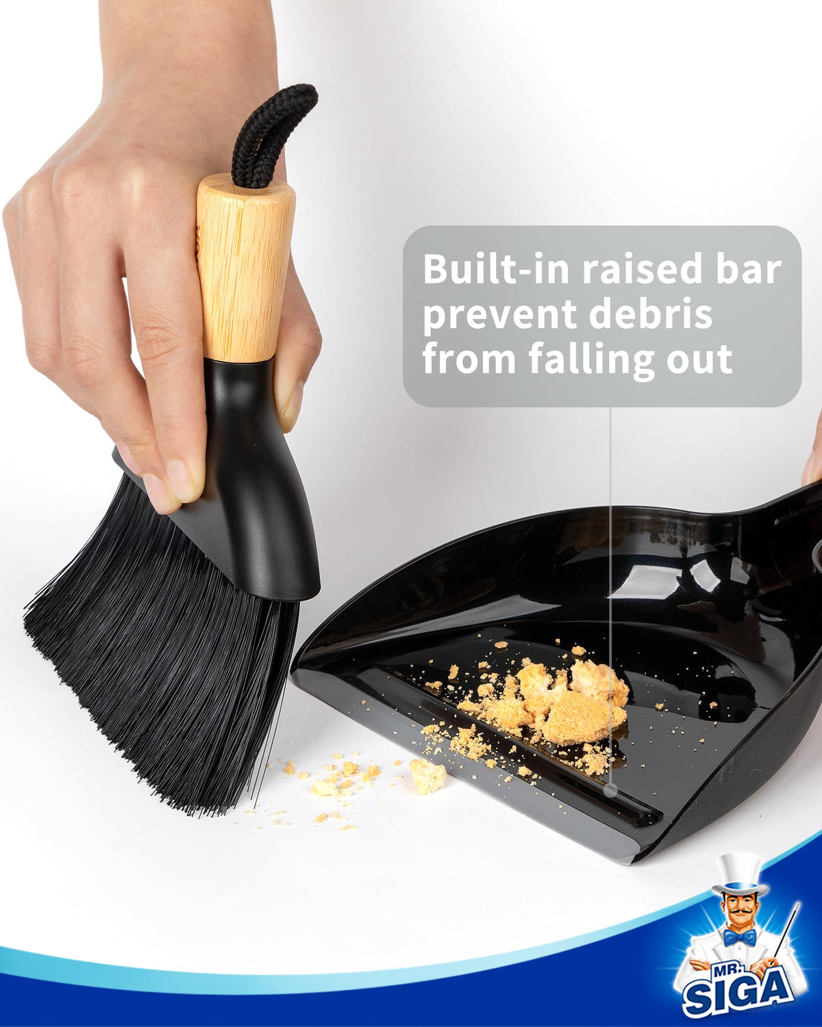MR.SIGA Mini Dustpan and Brush Set, Portable Cleaning Brush and Dustpan Combo with Bamboo Handle, 1 Set