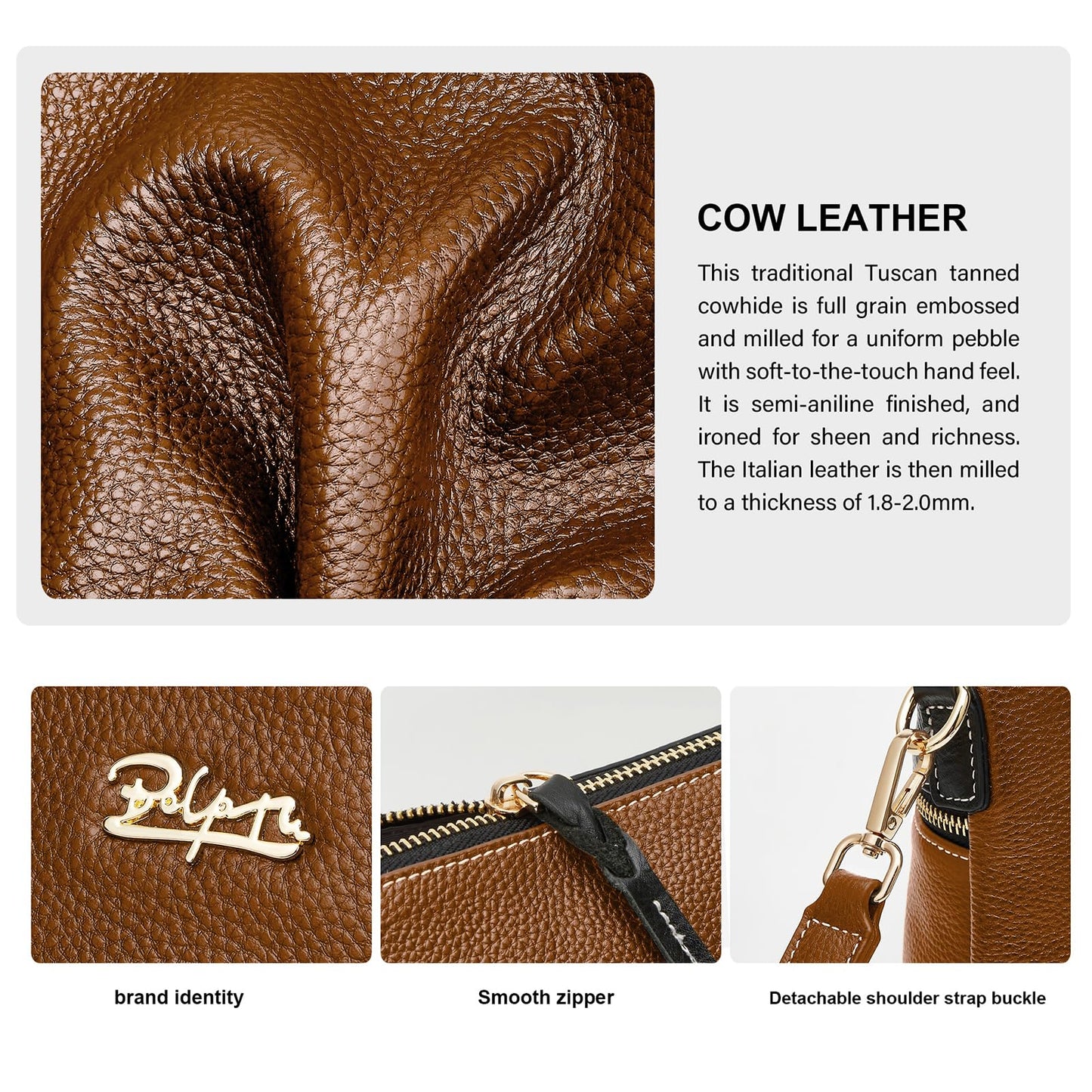 BOYATU Leather Crossbody Bag for Women: Designer Shoulder Purse for Travel - Trendy Genuine Leather Handbag for Everyday