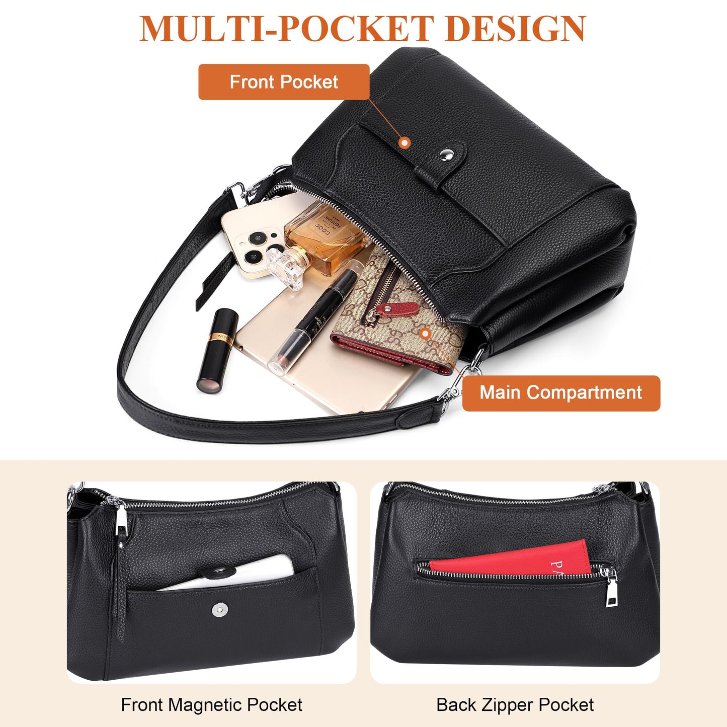 Over Earth Genuine Leather Small Hobo Crossbody Bags for Women Shoulder Purses and Handbags