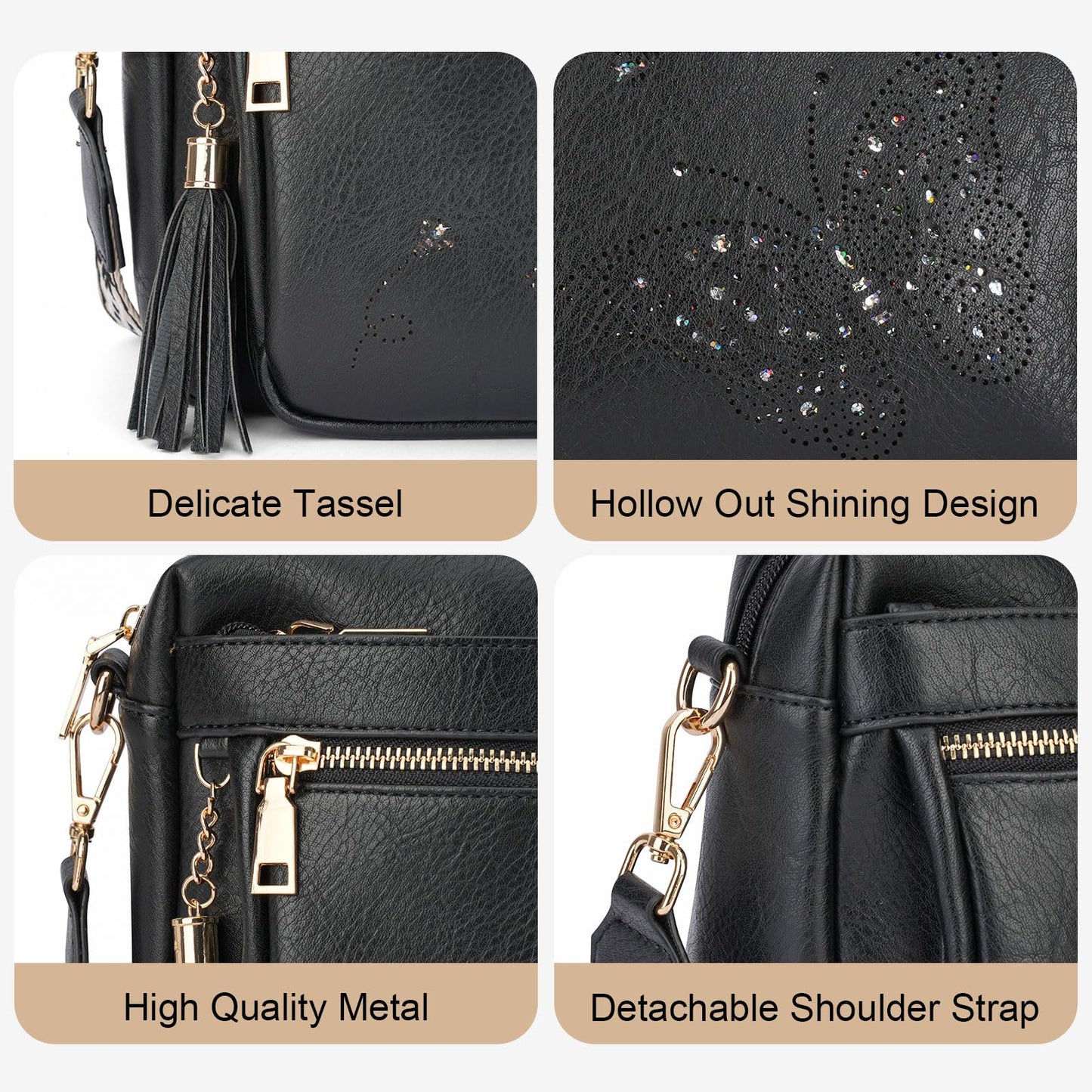 KITEVIUN Crossbody Bags for Women Trendy Leather Crossbody Purse Shoulder Handbags Butterfly Design