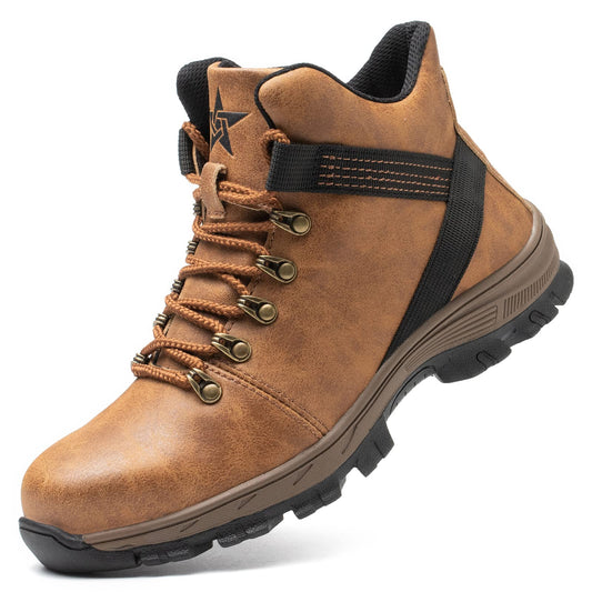 Micoklinlin Steel Toe Boots for Women Waterproof Lightweight Safety Shoes Slip-on Motorcycle Riding Shoes (Clearance)