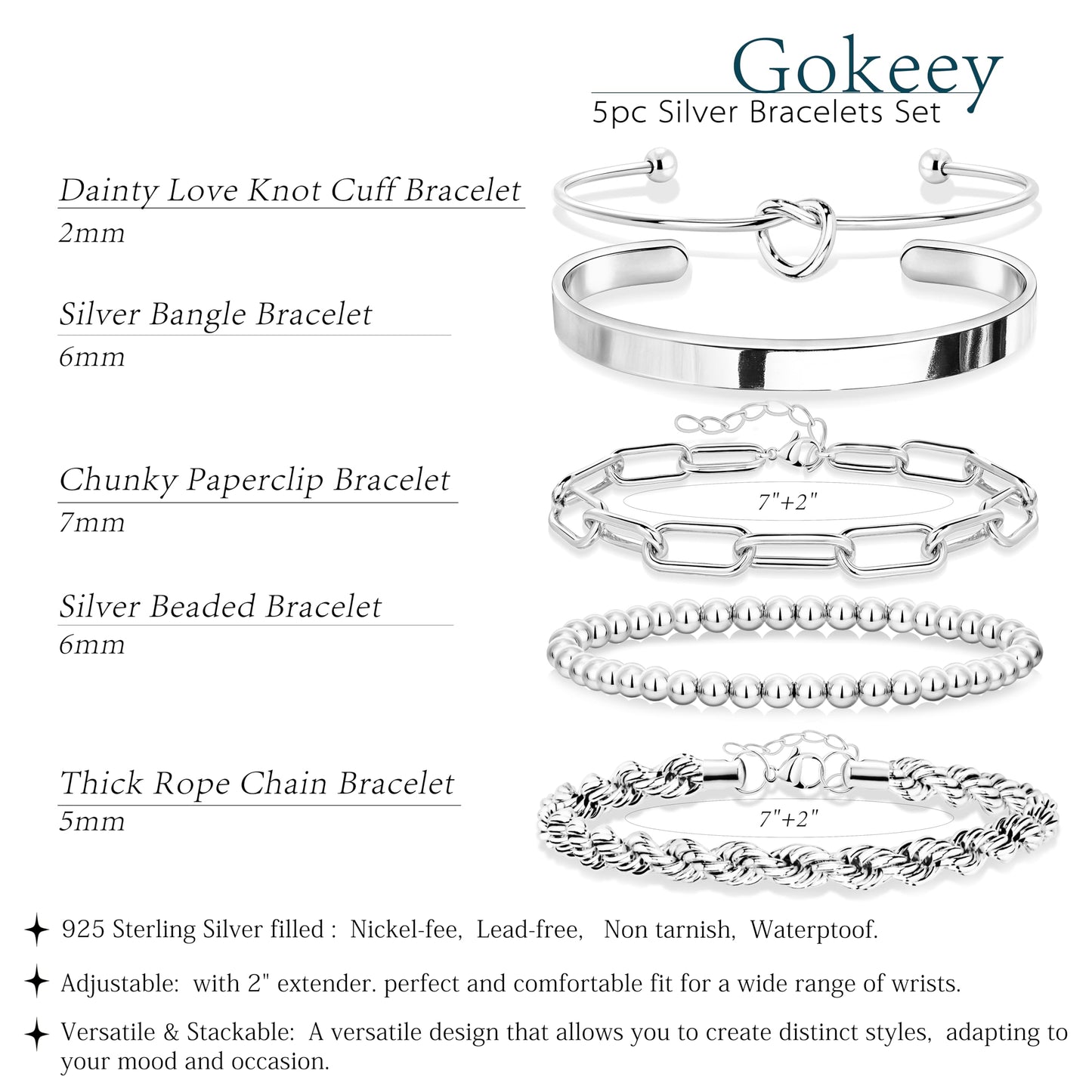 Jewelry Gold Bracelets Set for Women Non Tarnish, Waterproof 14K Gold Plated Sterling Silver Chunky Cuff Bracelet Stackable Gold Bangles Bracelet for Women Trendy Fashion Accessories Tie Knot Cuban Rope Paperclip Beaded Bracelet Stack