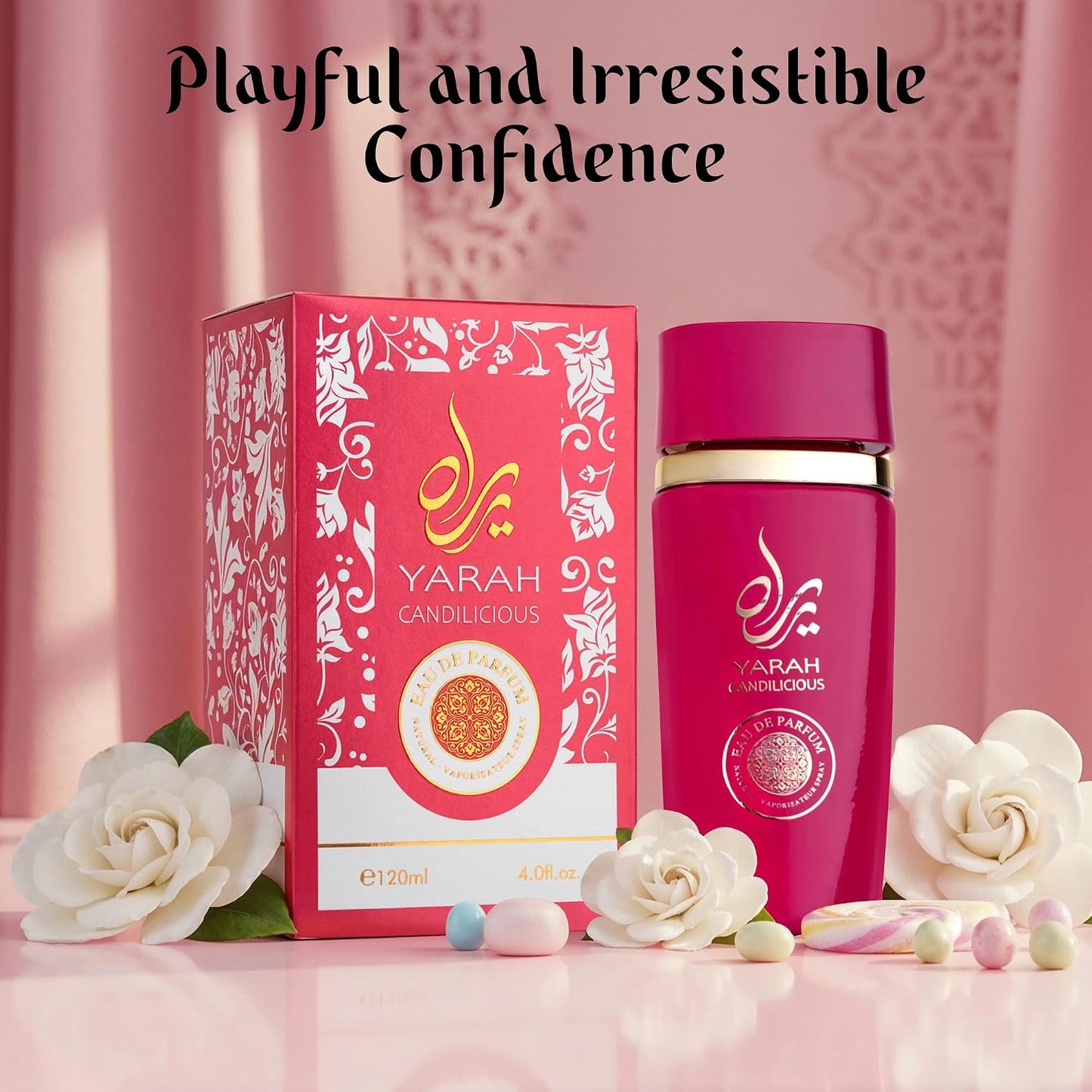 SAADAH Yarah Candilicious Eau De Parfum for Women 4.0 Fl.oz, 120ml Fruity Floral Gourmand Perfume, Sweet Strawberry Vanilla Cotton Candy, Gardenia Amber Musk, Long Lasting Luxury Fragrance
