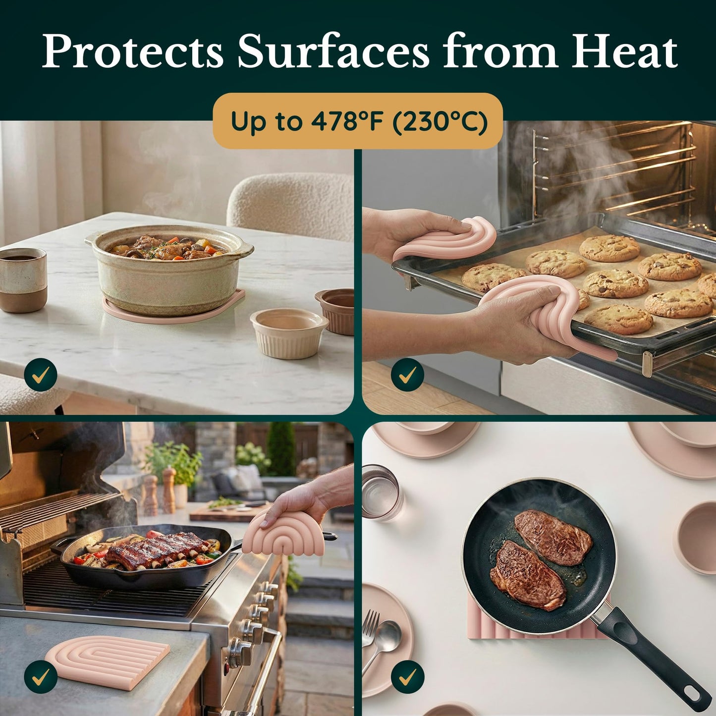 Silicone Trivets for Hot Dishes – Heat-Resistant, Non-Slip Pot Holders for Kitchen & Coasters – Durable Hot Pads for Pots, Pans, Baking Dishes & Kitchen Appliances