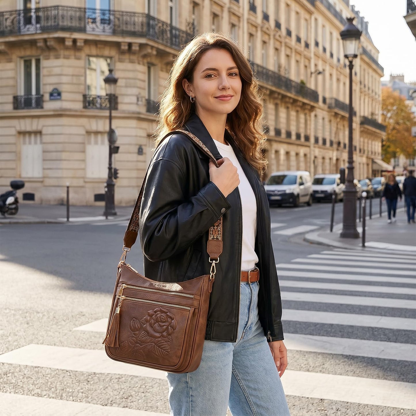 Crossbody Bags for Women, Vegan Leather Crossbody Purse, Multiple Pocket Daily Travel Shoulder Bag with Boho Strap