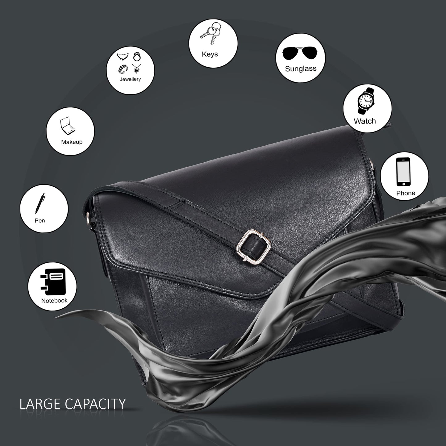 Leather Flapover Crossbody Handbag Purse for Women with Adjustable Strap & Overflap Snap Closure Tote/Bag