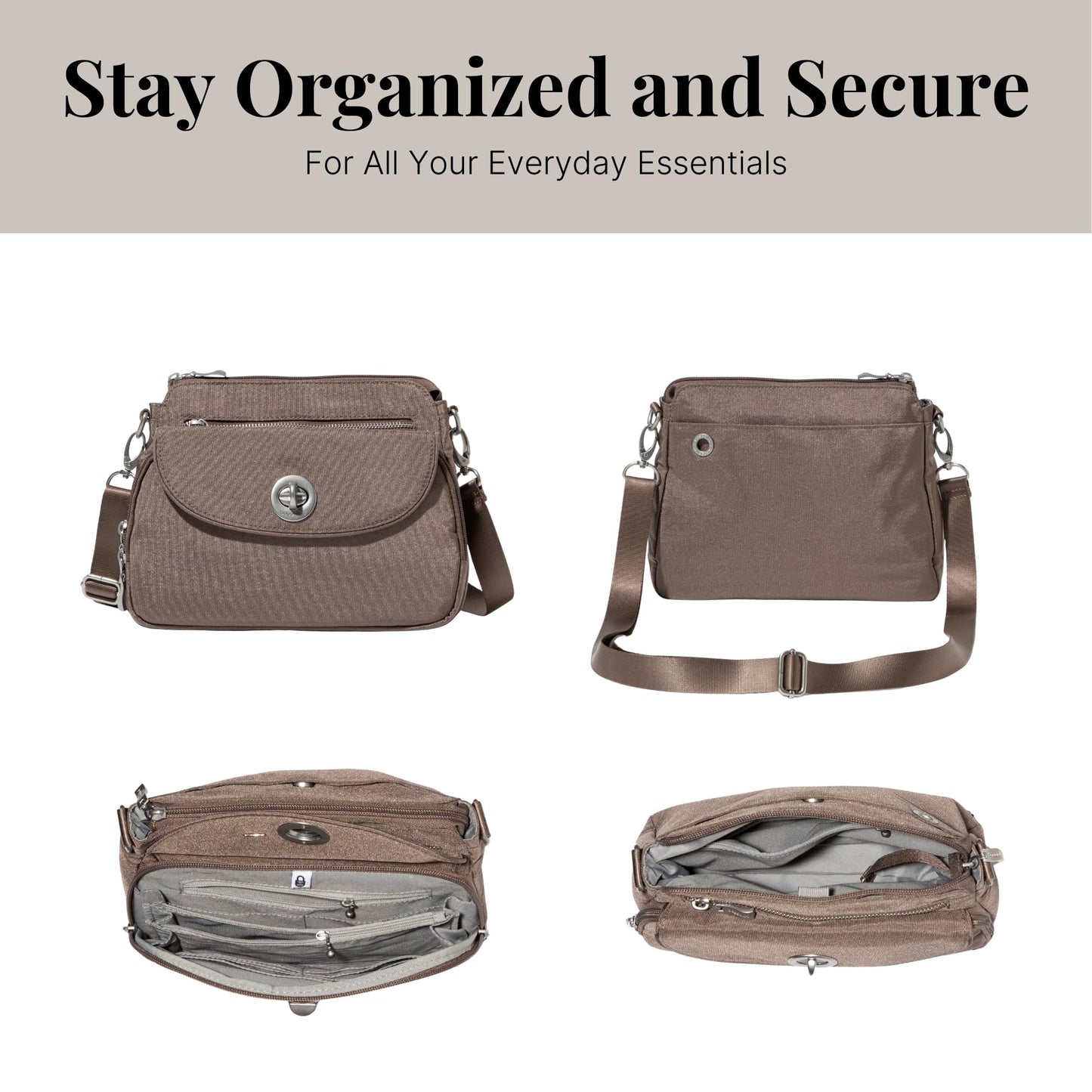 Baggallini Calais Crossbody Bags for Women 10x7 Lightweight Water-Resistant Travel Purse, RFID & Interior Organization