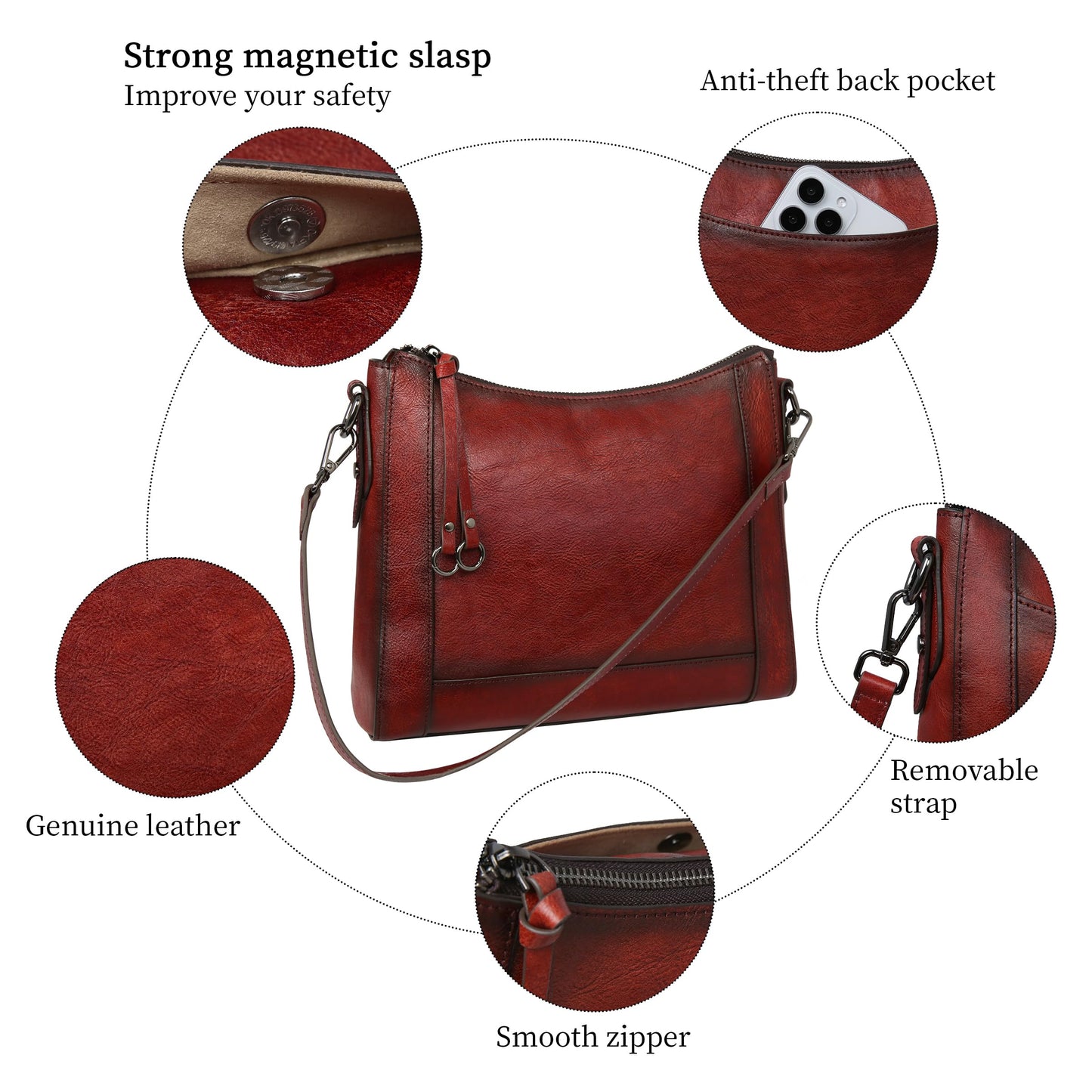 Iswee Leather Crossbody Bags for Women Shoulder Purse Medium Hobo Genuine Leather Satchel Purses and Handbags