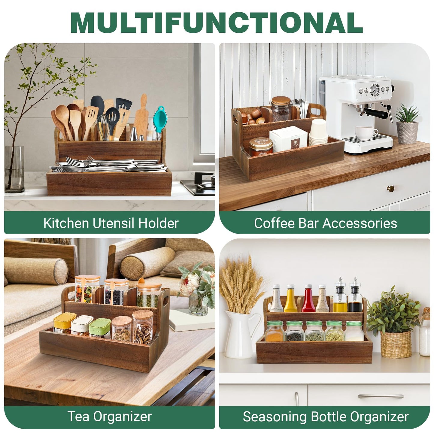 LAGOUPICK Wooden Kitchen Utensil Holder Organizer