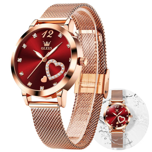 OLEVS Women's Watch Luxury Dress Rose Gold Women Slim Thin Lightweight Watch Stainless Steel Mesh Watches Fashion Waterproof Ladies Wrist Watch Black White Blue Face,Adjustable Bracelet