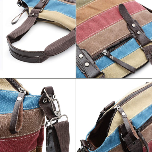 Canvas Handbag Multi-Color Striped Lattice Cross Body Shoulder Purse Bag Tote-Handbag for Women | Striped