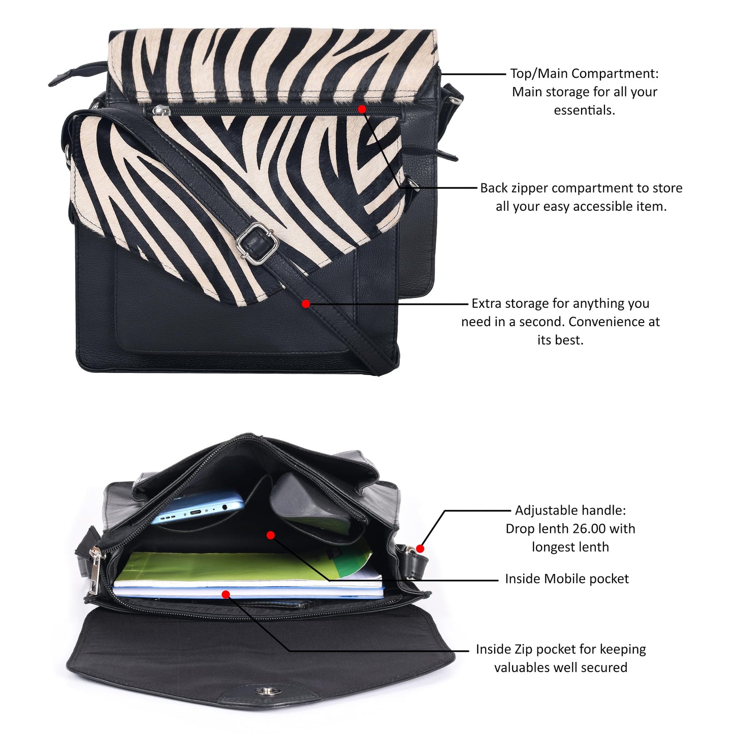 Leather Flapover Crossbody Handbag Purse for Women with Adjustable Strap & Overflap Snap Closure Tote/Bag