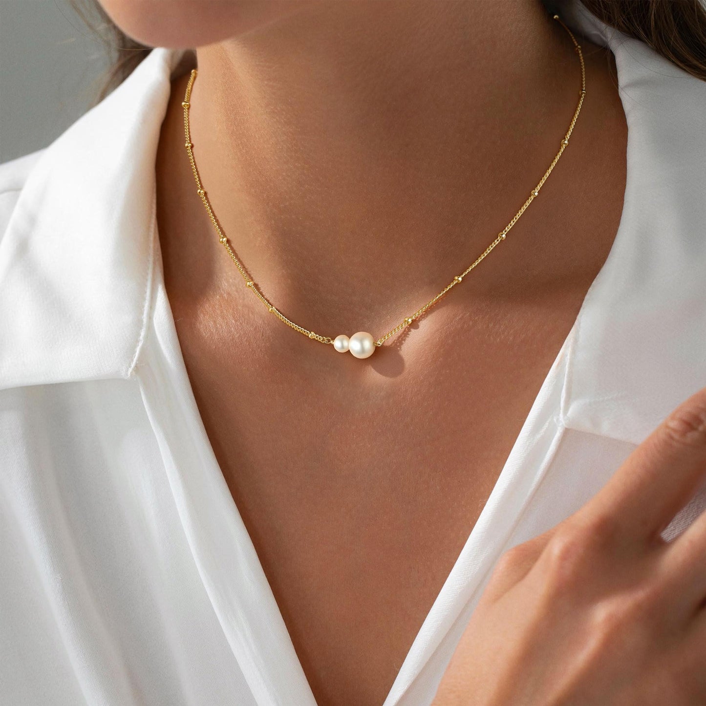 M MOOHAM Gold Necklace for Women Non Tarnish - Dainty 14K Gold Plated Beaded Chain Small Pendant Necklaces Simple Pearl Circle Beads Teardrop Pendant Necklace for Women Trendy Jewelry Gifts