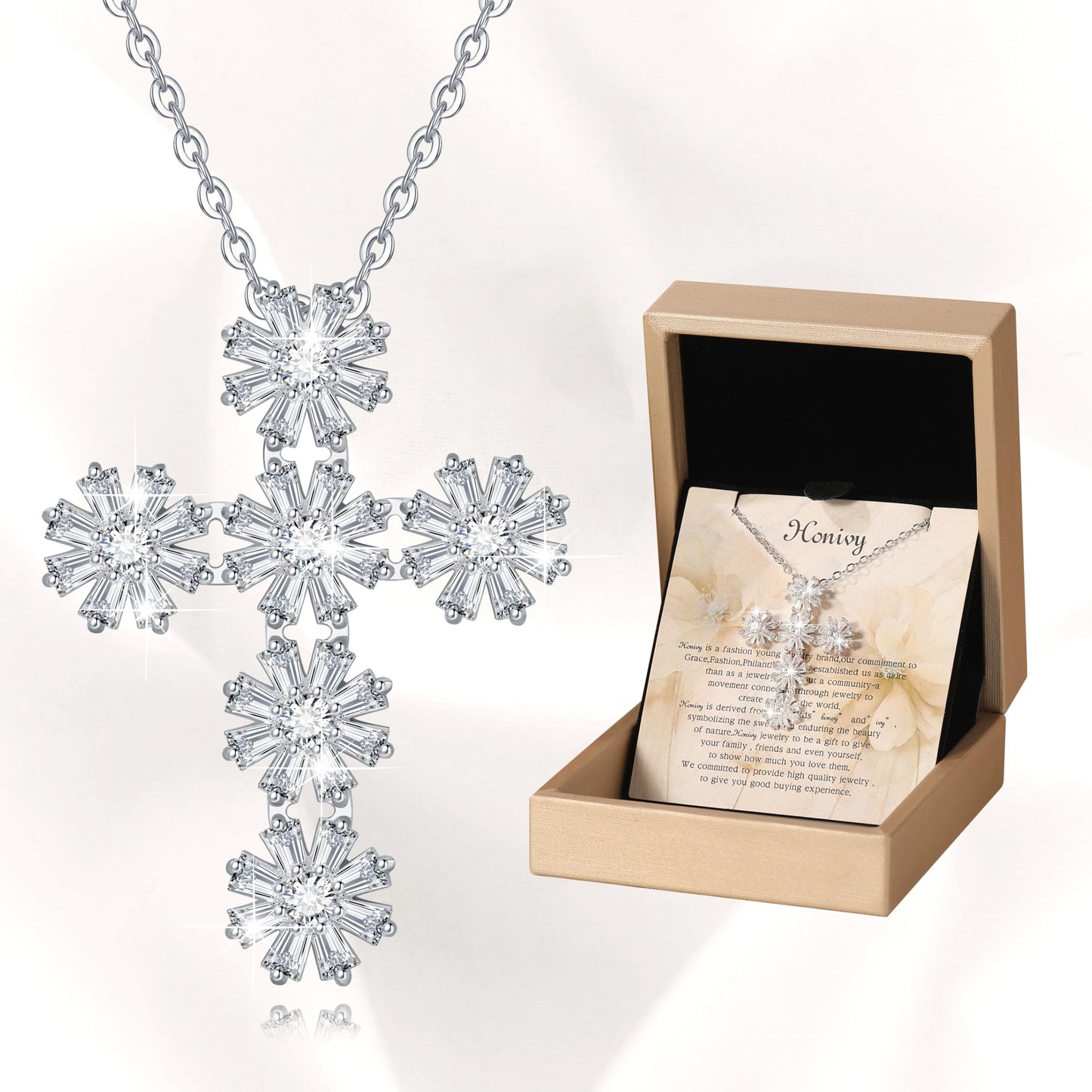 Dainty Gold Necklace for Women, 18K Real Gold Plated Necklace, White Gold Cross Silver Necklace, Cubic Zirconia Necklace, Birthday Gifts for Women Jewelry
