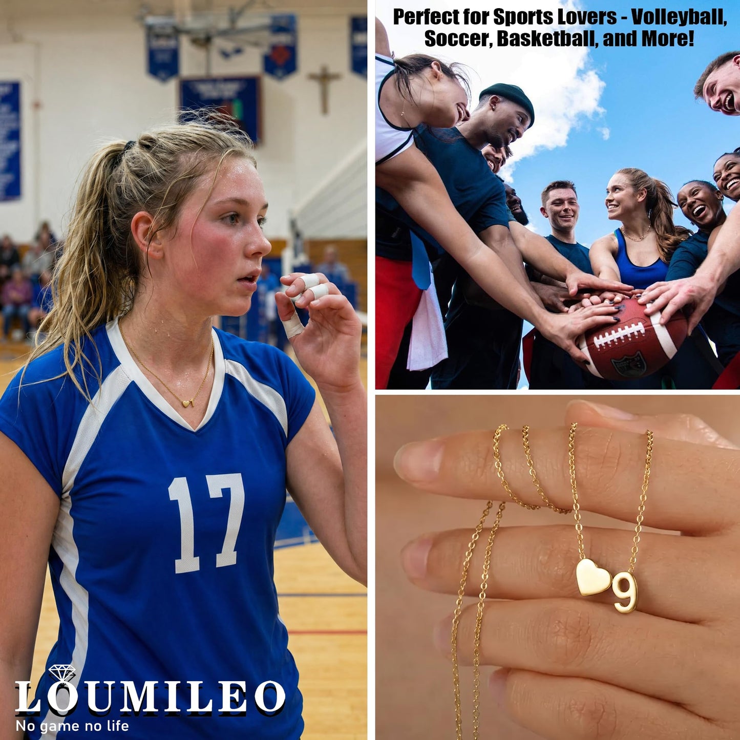 Softball/Soccer/Volleyball/Basketball/Tennis Necklace for Women S925 Sterling Silver/14k Gold Plated Heart Number Pendant Necklaces for Women Jewelry Gift for Sister Friends Daughter Mom