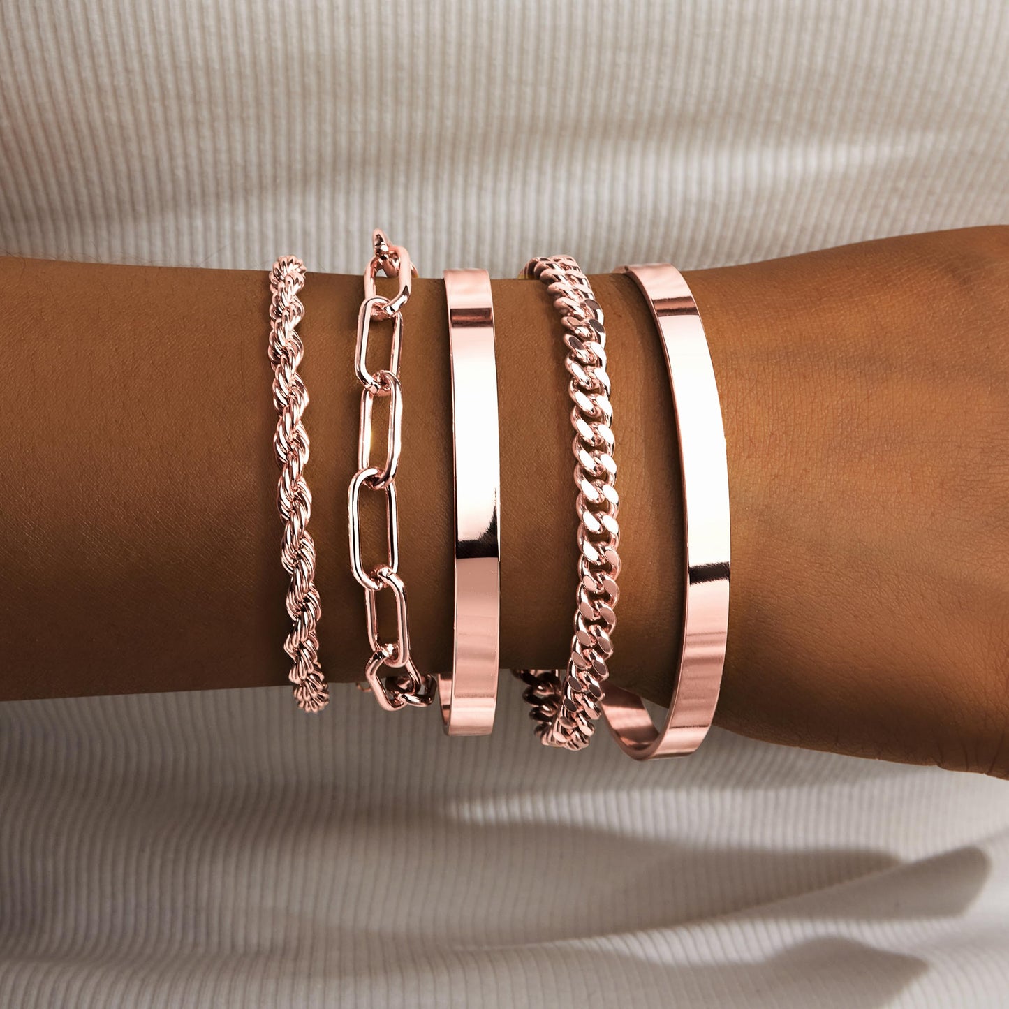 Jewelry Gold Bracelets Set for Women Non Tarnish, Waterproof 14K Gold Plated Sterling Silver Chunky Cuff Bracelet Stackable Gold Bangles Bracelet for Women Trendy Fashion Accessories Tie Knot Cuban Rope Paperclip Beaded Bracelet Stack