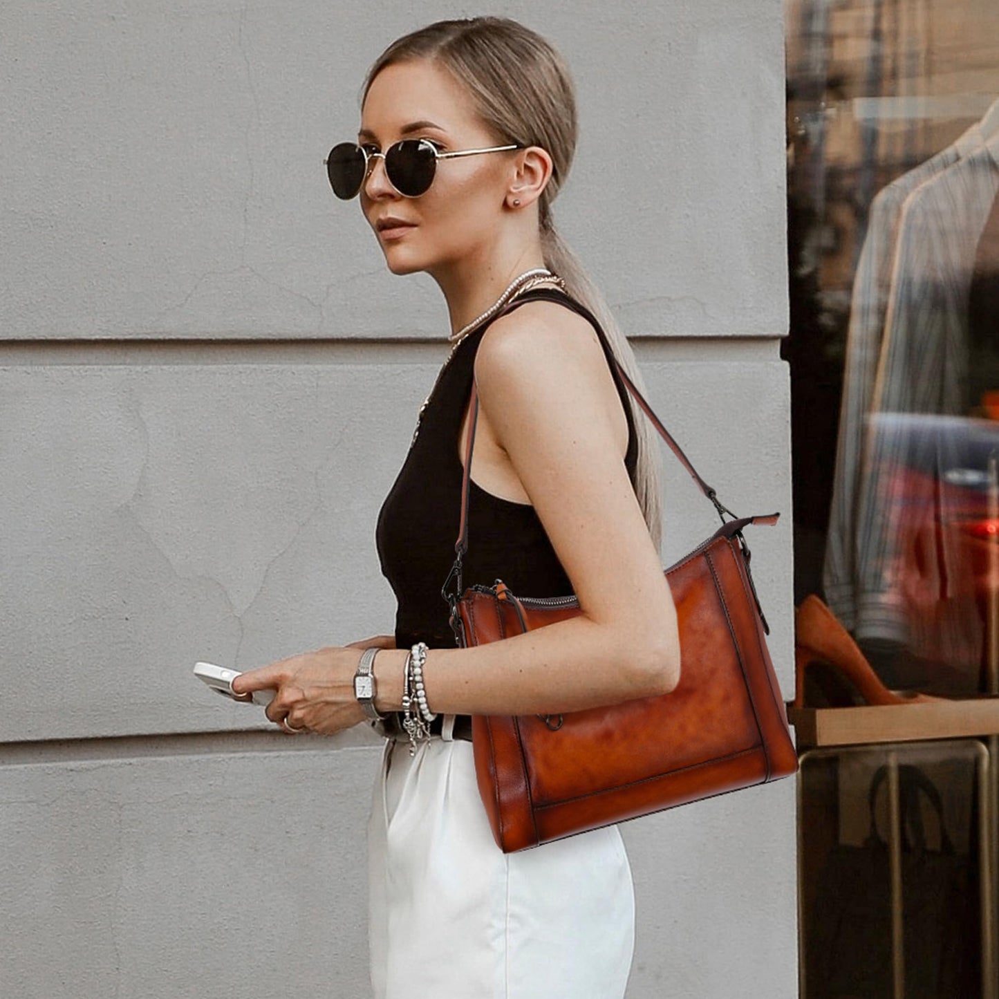 Iswee Leather Crossbody Bags for Women Shoulder Purse Medium Hobo Genuine Leather Satchel Purses and Handbags