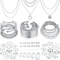 Jewelry 68 Pcs Gold Jewelry Set for Women with 7 Necklace, 17 Bracelet, 5 Hoop Earrings, 15 Stud Earrings, 24 Knuckle Rings for Women Jewelry Set for Women Gift