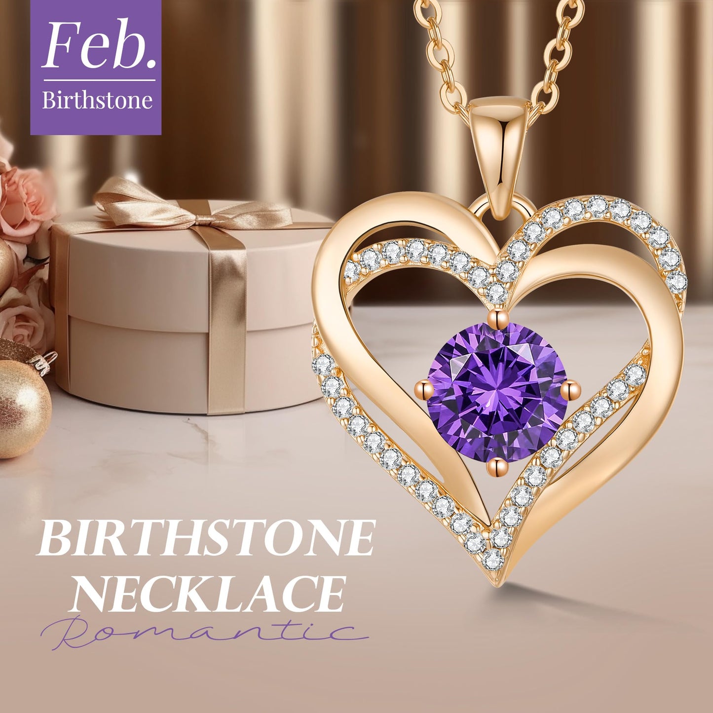 LOUISA SECRET Double Love Heart Birthstone Necklaces for Women, Birthday Gift for Girlfriend, Anniversary Jewelry Gift for Her, 925 Sterling Silver Jewelry Christmas Anniversary Birthday Present Gifts for Wife Girlfriend Mom Grandma Daughter