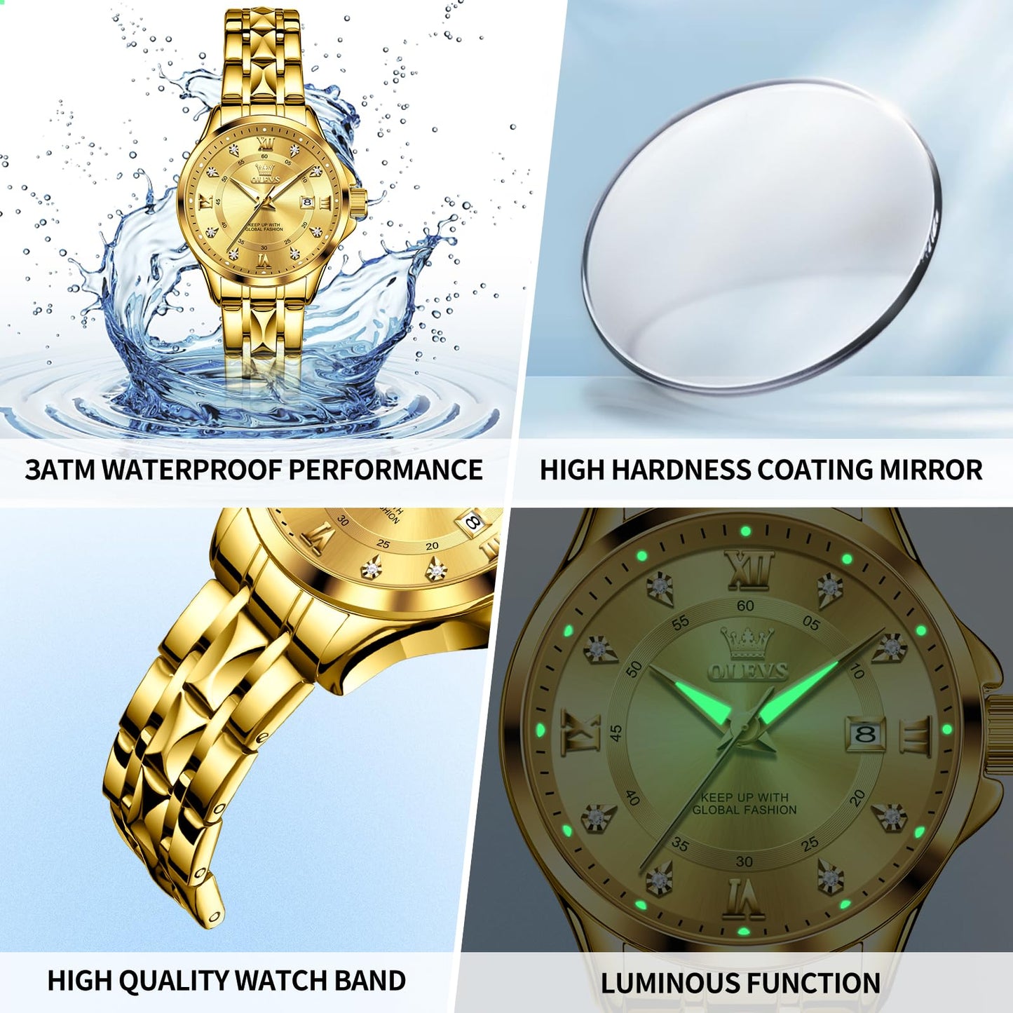 OLEVS Watch Women Two Tone Watches for Women with Date Dress Womens Watches for Small Wrists Luxury Easy Read Womens Watch Waterproof Blue/Black/Gold/Silver Dial Reloj para Mujer