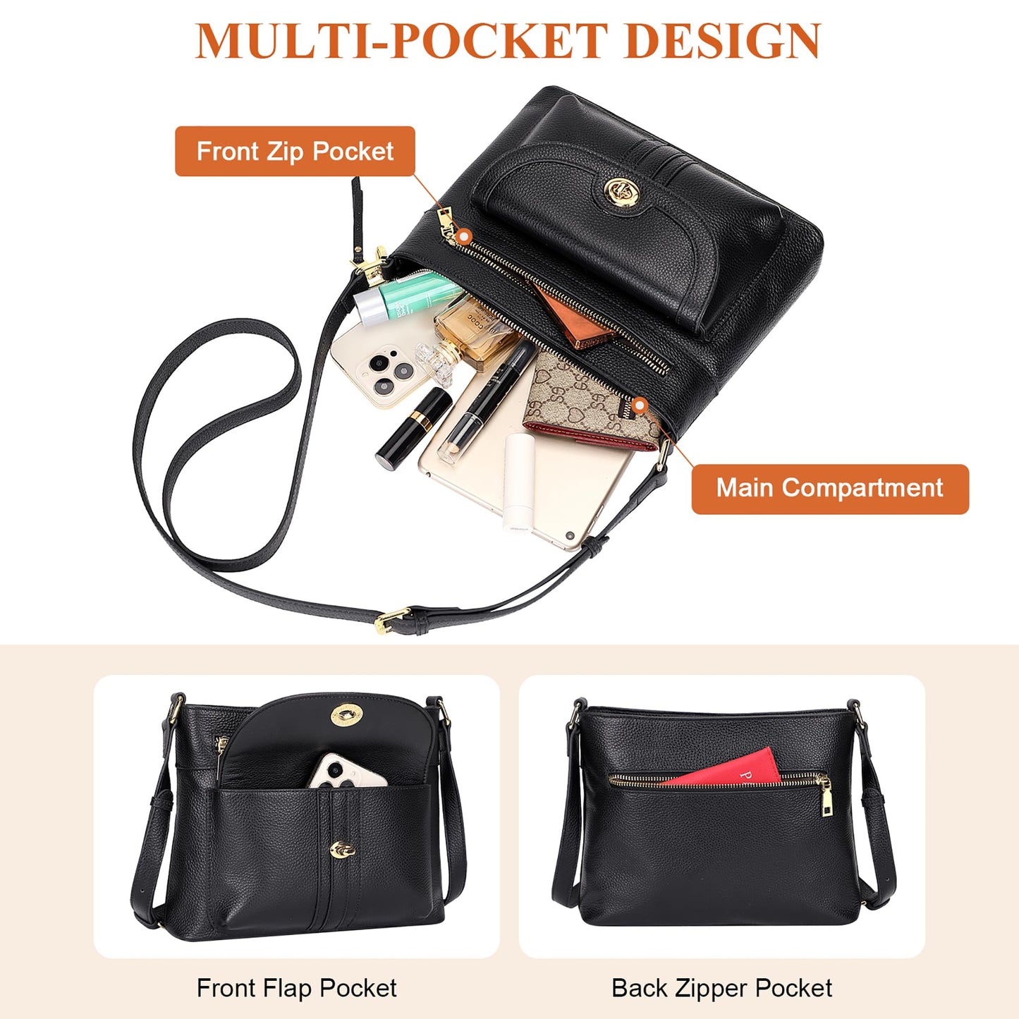 Over Earth Genuine Leather Crossbody Bags for Women Trendy Purses and Ladies Shoulder Handbags