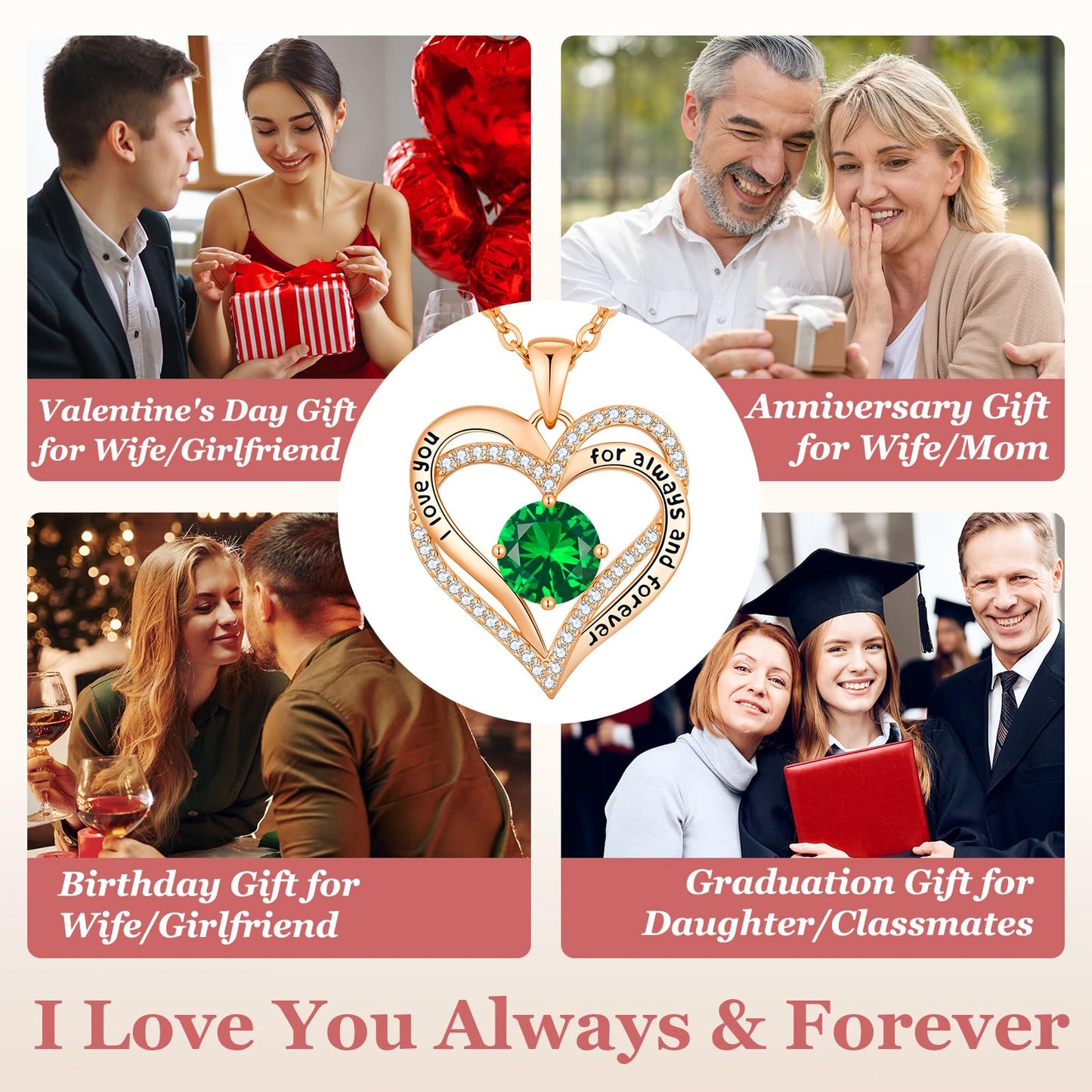 CDE Forever Love Heart Necklaces for Women, Wedding Anniversary, Valentine's，Birthday Mothers Christmas Day Gifts for Mom, Mother, Wife, S925 Silver Jewelry with Birthstone Pendant