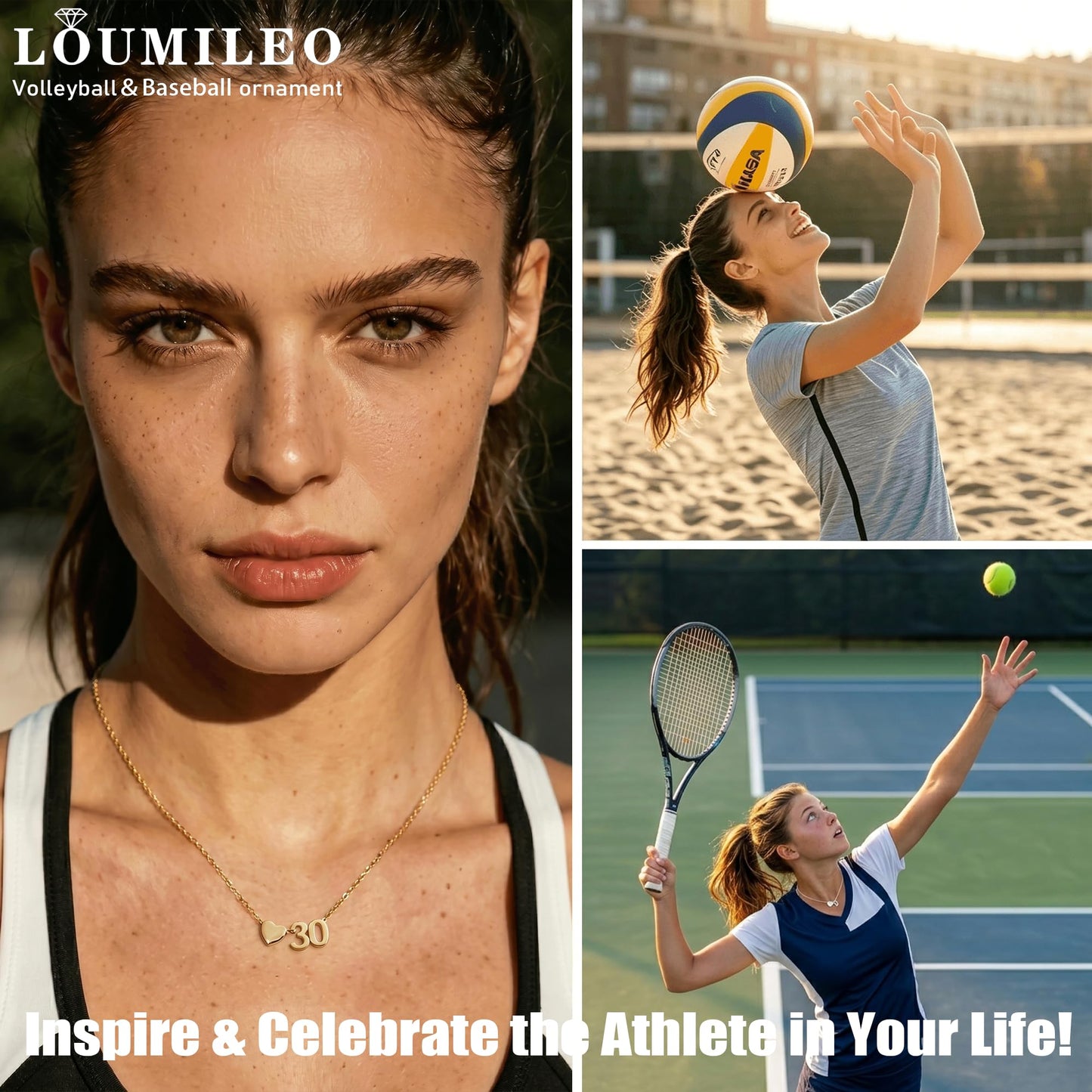 Softball/Soccer/Volleyball/Basketball/Tennis Necklace for Women S925 Sterling Silver/14k Gold Plated Heart Number Pendant Necklaces for Women Jewelry Gift for Sister Friends Daughter Mom