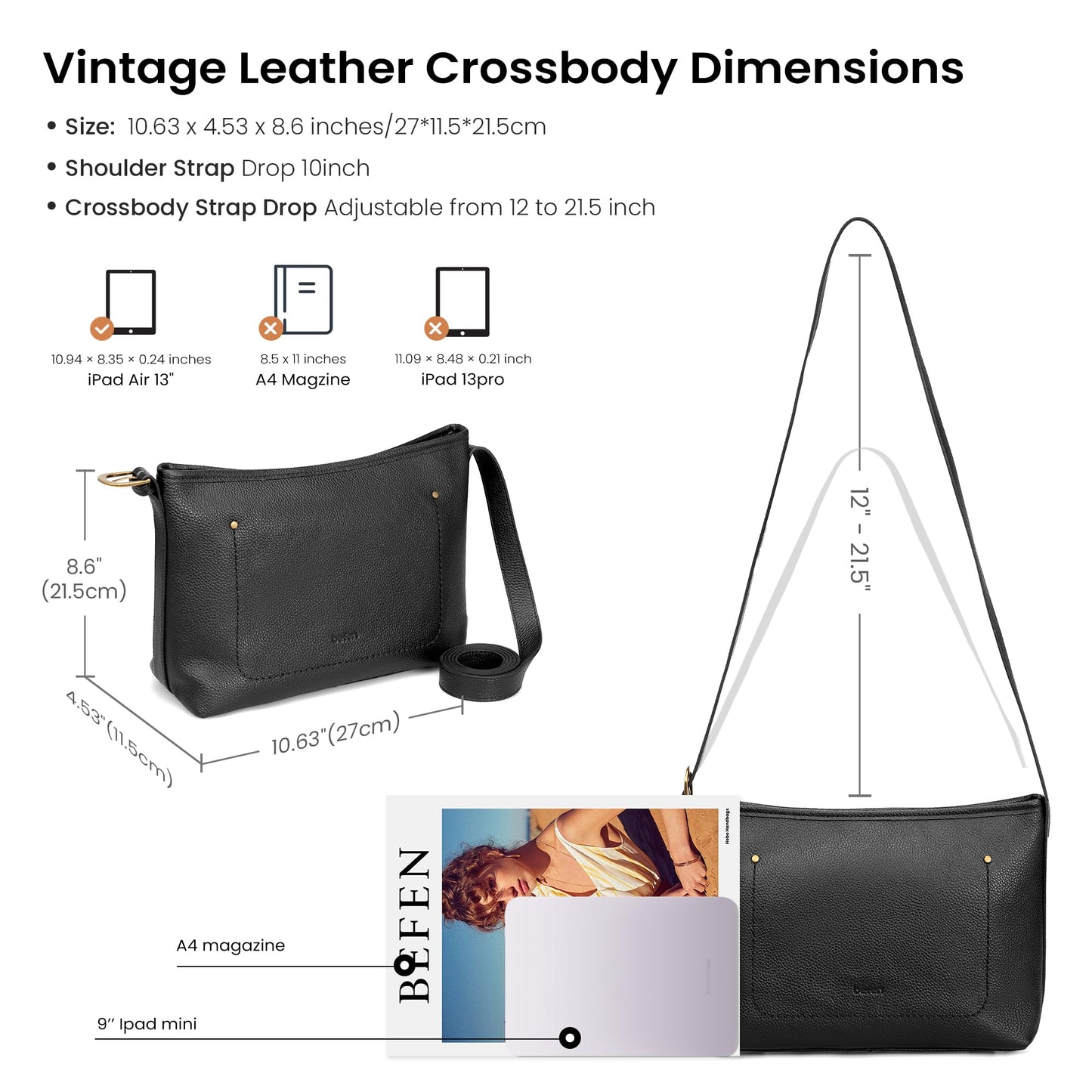 befen Genuine Leather Purses for Women, RFID Medium Leather Crossbody Bags Shoulder Purse Handbags