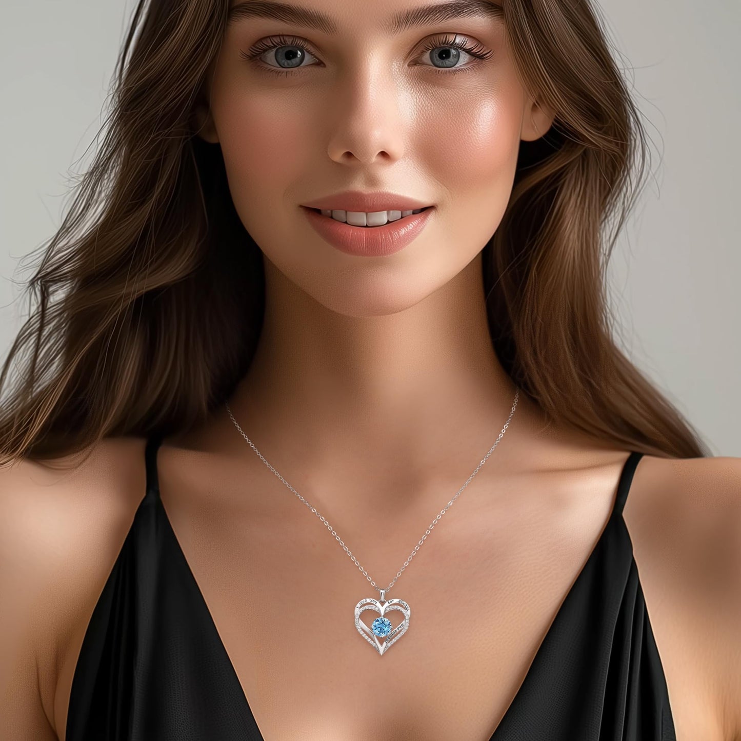 LOUISA SECRET Double Love Heart Birthstone Necklaces for Women, Birthday Gift for Girlfriend, Anniversary Jewelry Gift for Her, 925 Sterling Silver Jewelry Christmas Anniversary Birthday Present Gifts for Wife Girlfriend Mom Grandma Daughter
