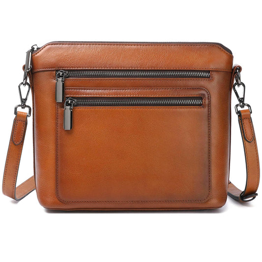 COOLCY Genuine Leather Crossbody Bags for Women Purses and Handbags for Ladies with Multiple Pockets Shoulder Satchel Bag