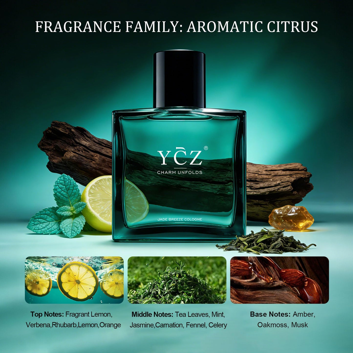 Ycz Midnight Marine Eau de Parfum for Men, 1.7 Fl Oz (50 mL), Long-Lasting Cologne, Fresh Marine & Woody Fragrance with Grapefruit, Ginger and Cedar Notes for Daily Wear, Date Night and Gifts