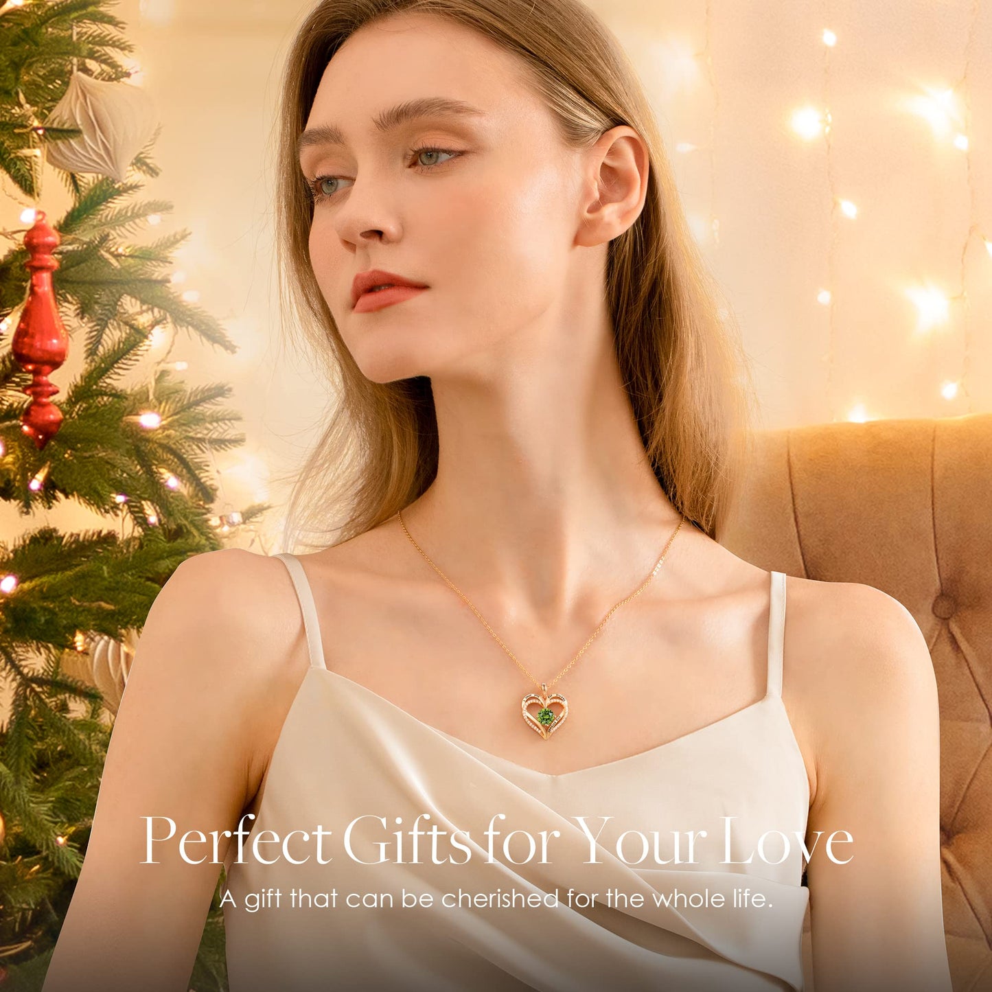 LOUISA SECRET Double Love Heart Birthstone Necklaces for Women, Birthday Gift for Girlfriend, Anniversary Jewelry Gift for Her, 925 Sterling Silver Jewelry Christmas Anniversary Birthday Present Gifts for Wife Girlfriend Mom Grandma Daughter