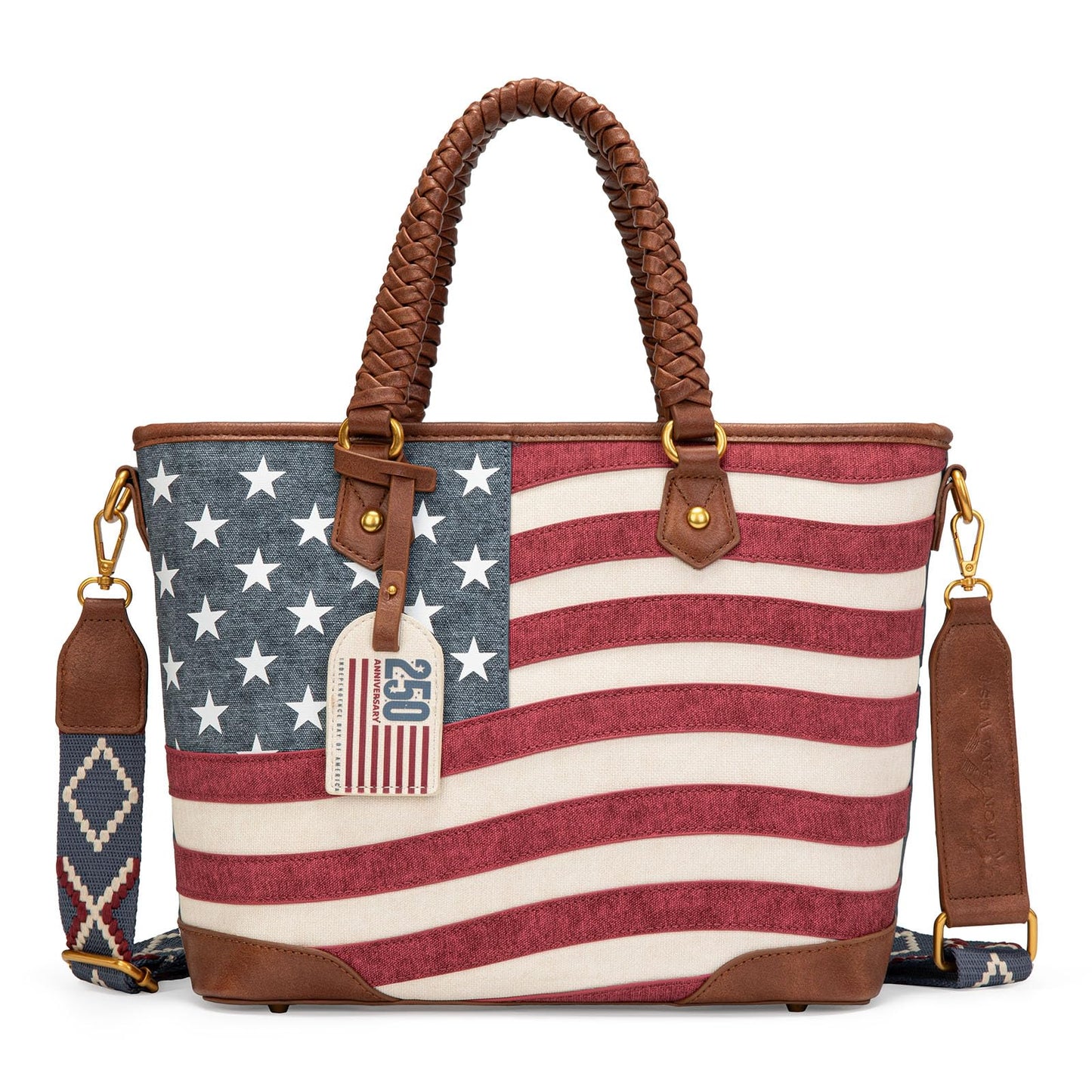 Montana West American Flag Tote Bag for Women Vintage Patriotic Western Shoulder Purse with Braided Top Handles