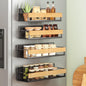 SONGMICS Strong Magnetic 4 Pack Bamboo Spice Rack for Refrigerator, Kitchen Magnetic Shelves for Washing Machine, Spice Organizers, No Drilling Needed
